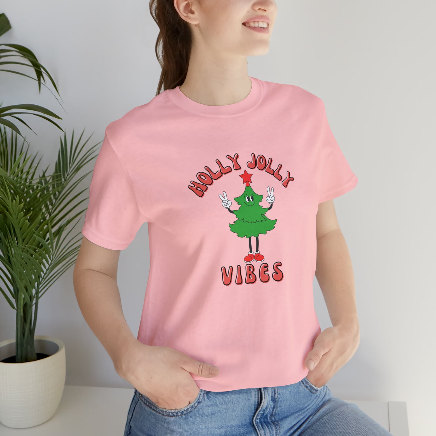 Holly Jolly Vibes Retro Tree Unisex Jersey Short Sleeve Tee