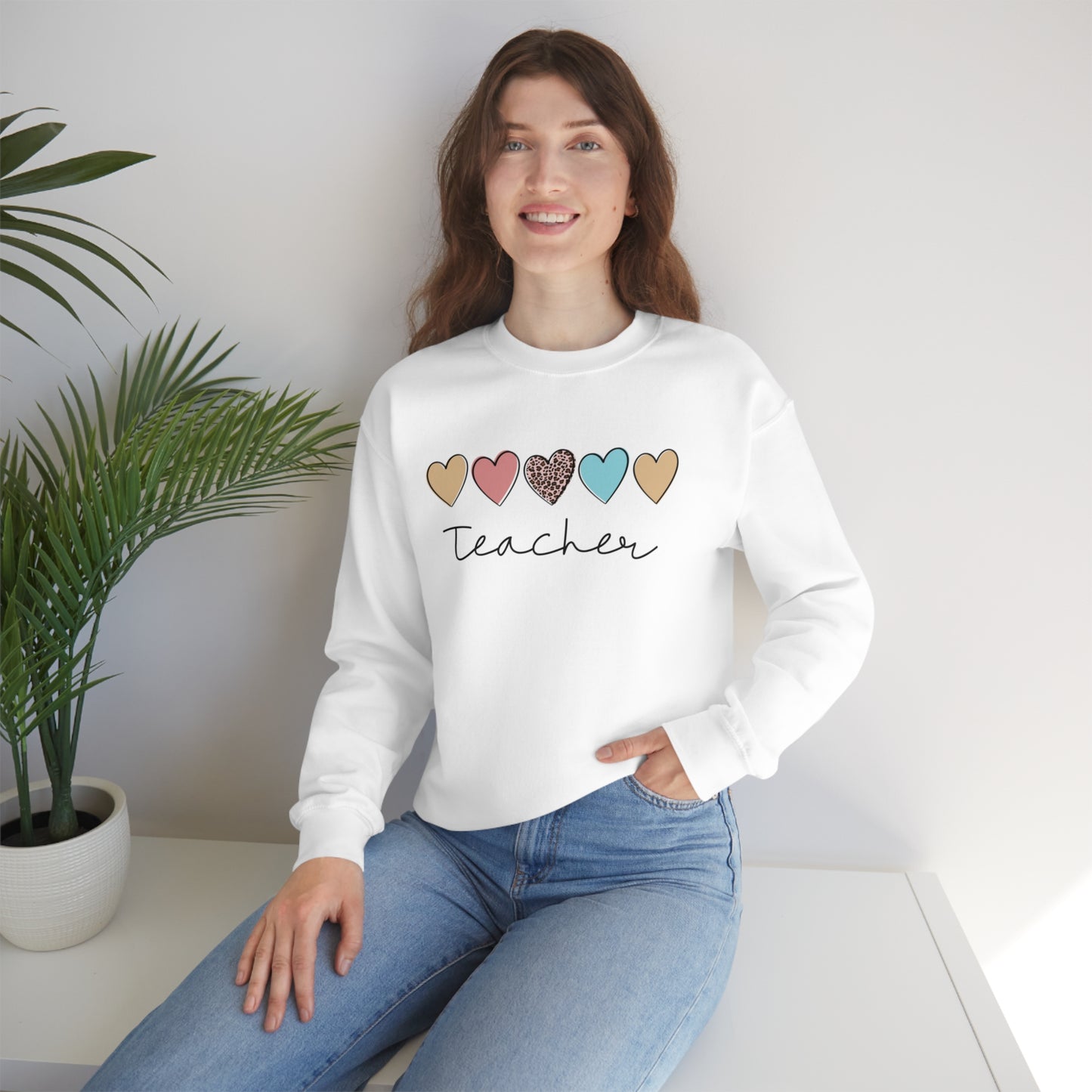 Teacher with Hearts Unisex Heavy Blend™ Crewneck Sweatshirt