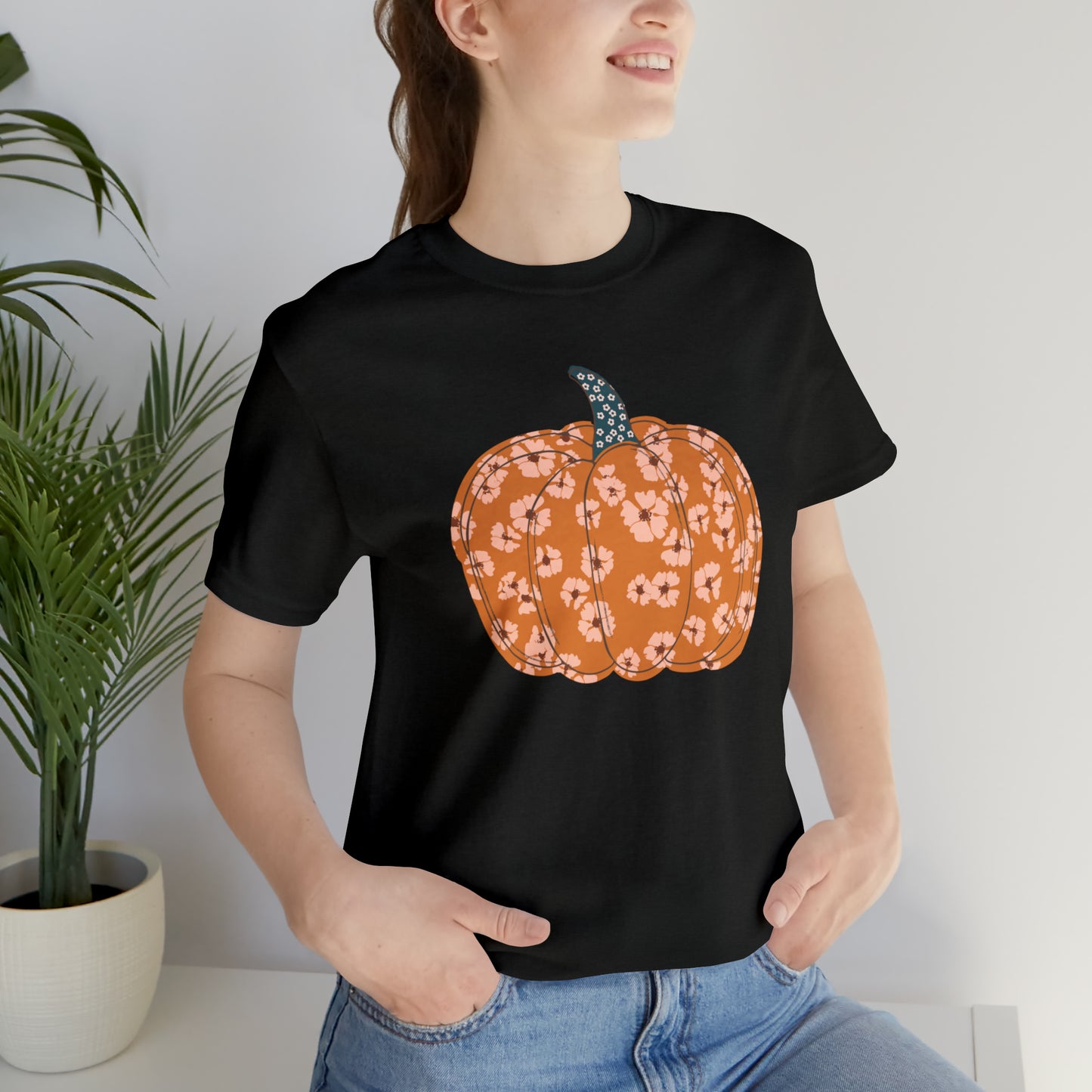 Pumpkin Retro Flower Unisex Jersey Short Sleeve Tee