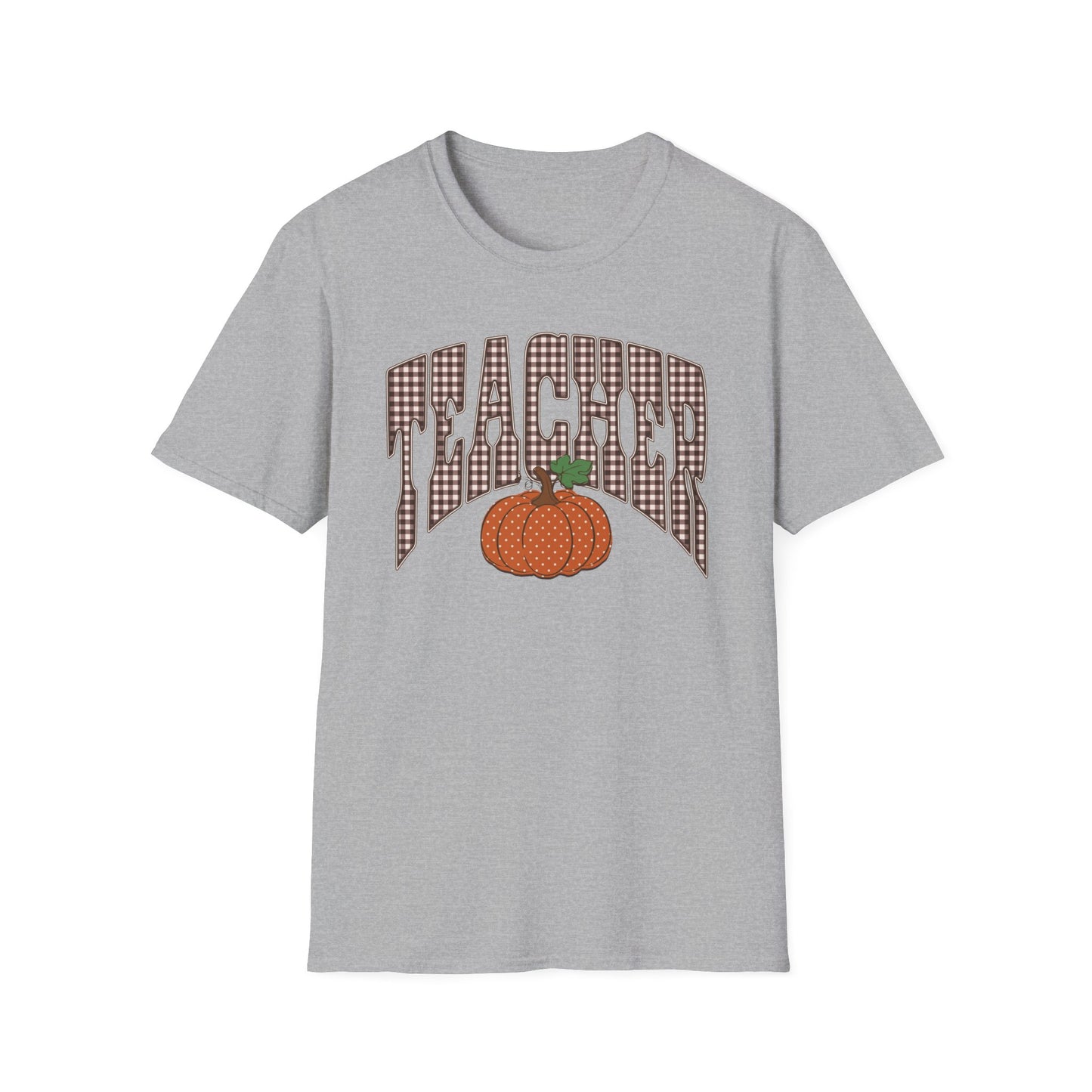 Teacher Varsity Gingham Pumpkin Fall Tee
