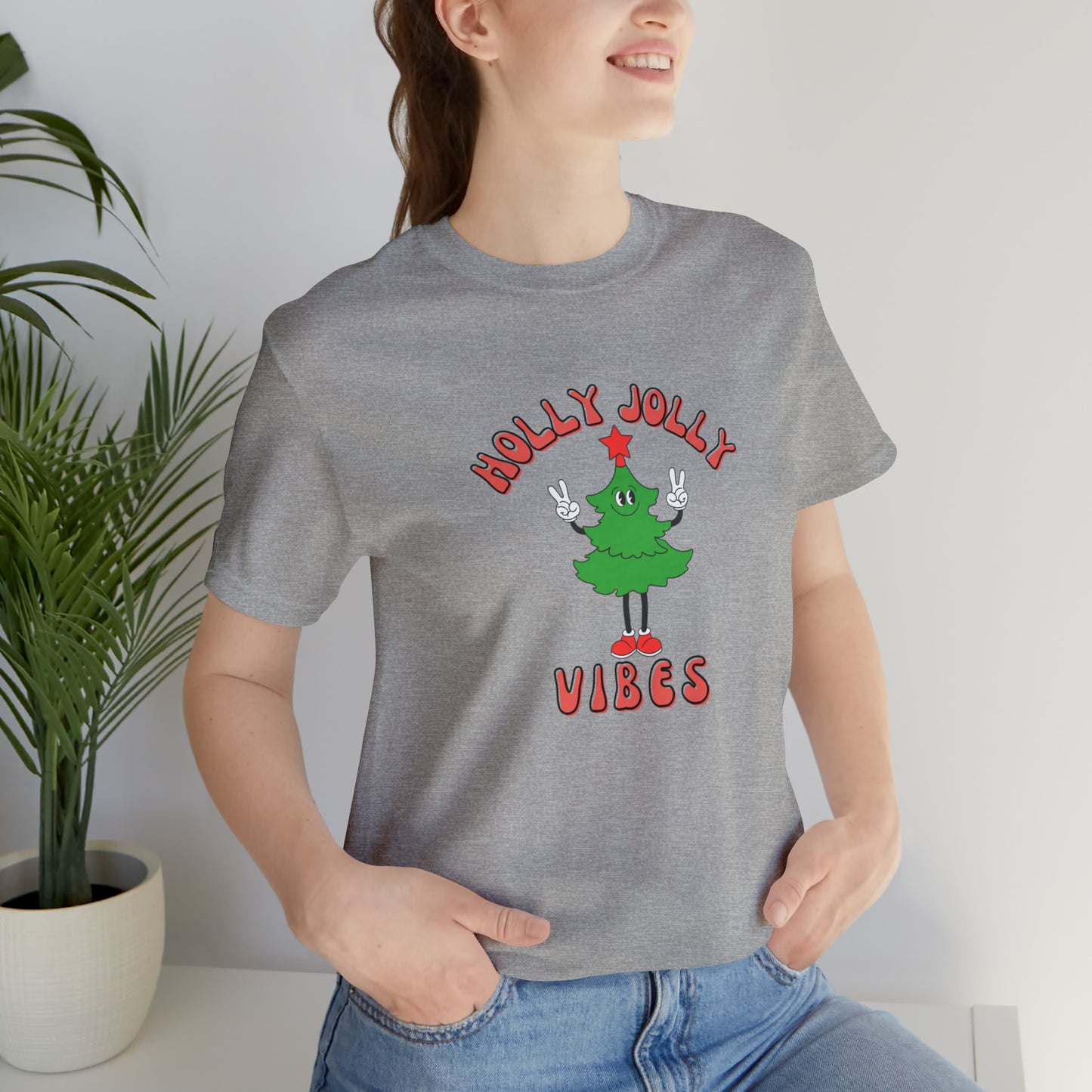 Holly Jolly Vibes Retro Tree Unisex Jersey Short Sleeve Tee