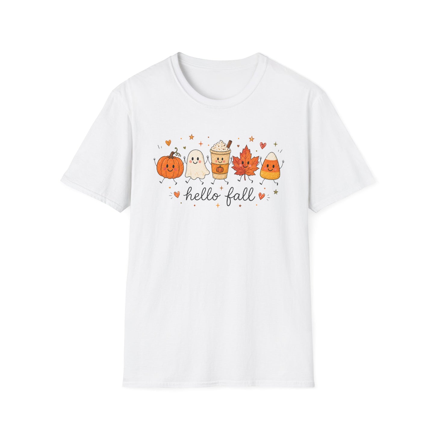 Hello Fall Cute Pumpkin, Ghost & Coffee Autumn Tee