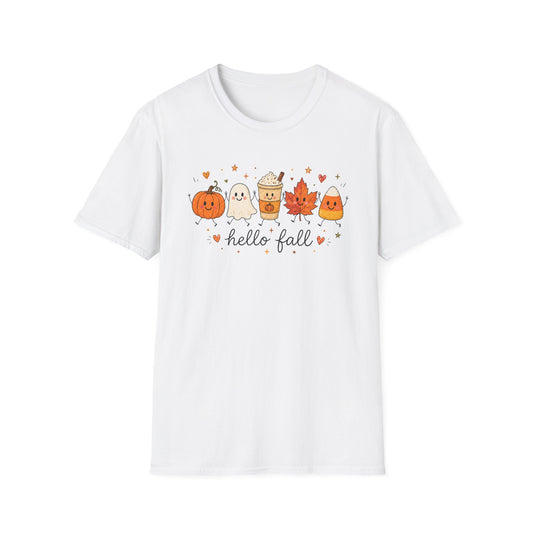 Hello Fall Cute Pumpkin, Ghost & Coffee Autumn Tee