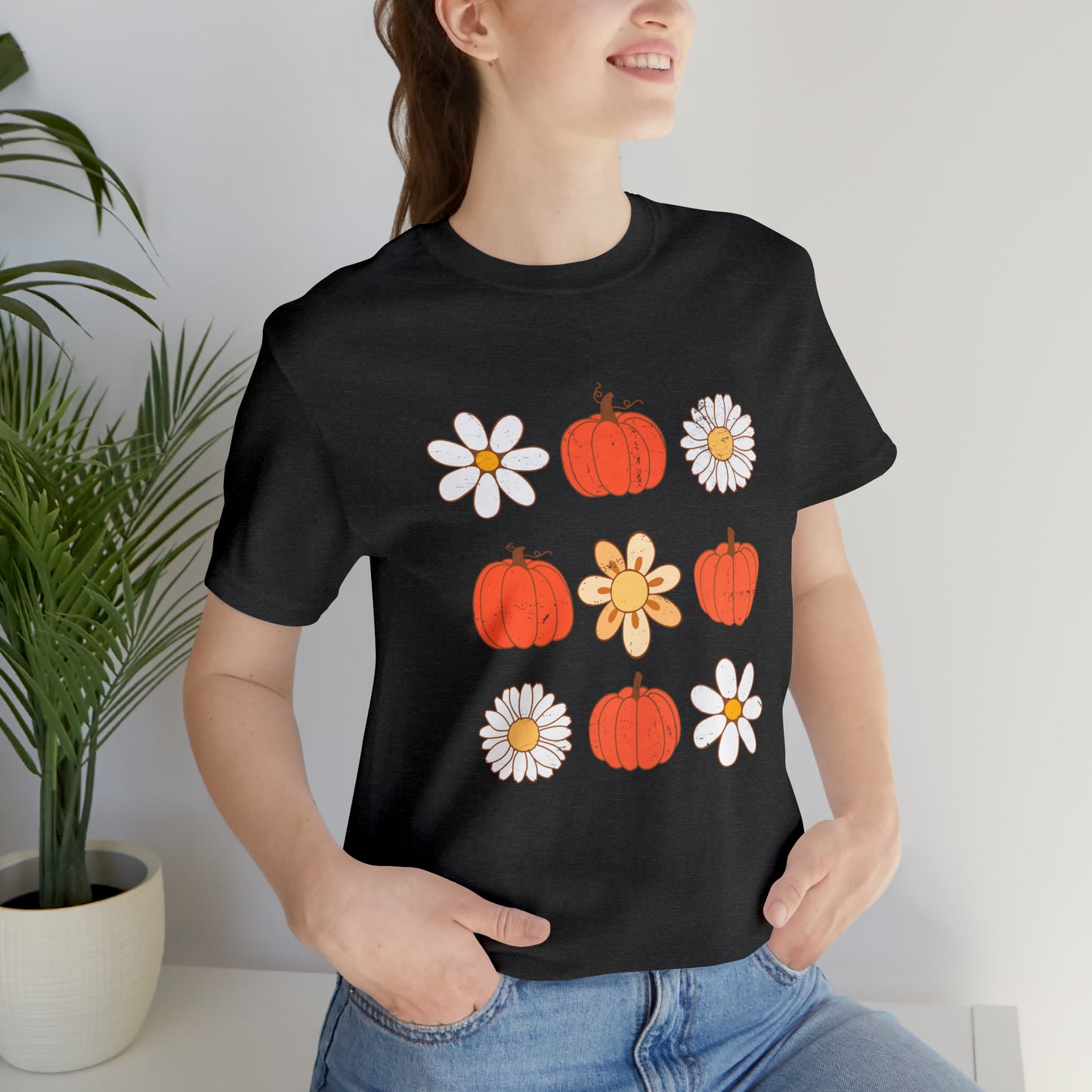 Pumpkins & Flowers Retro Unisex Jersey Short Sleeve Tee