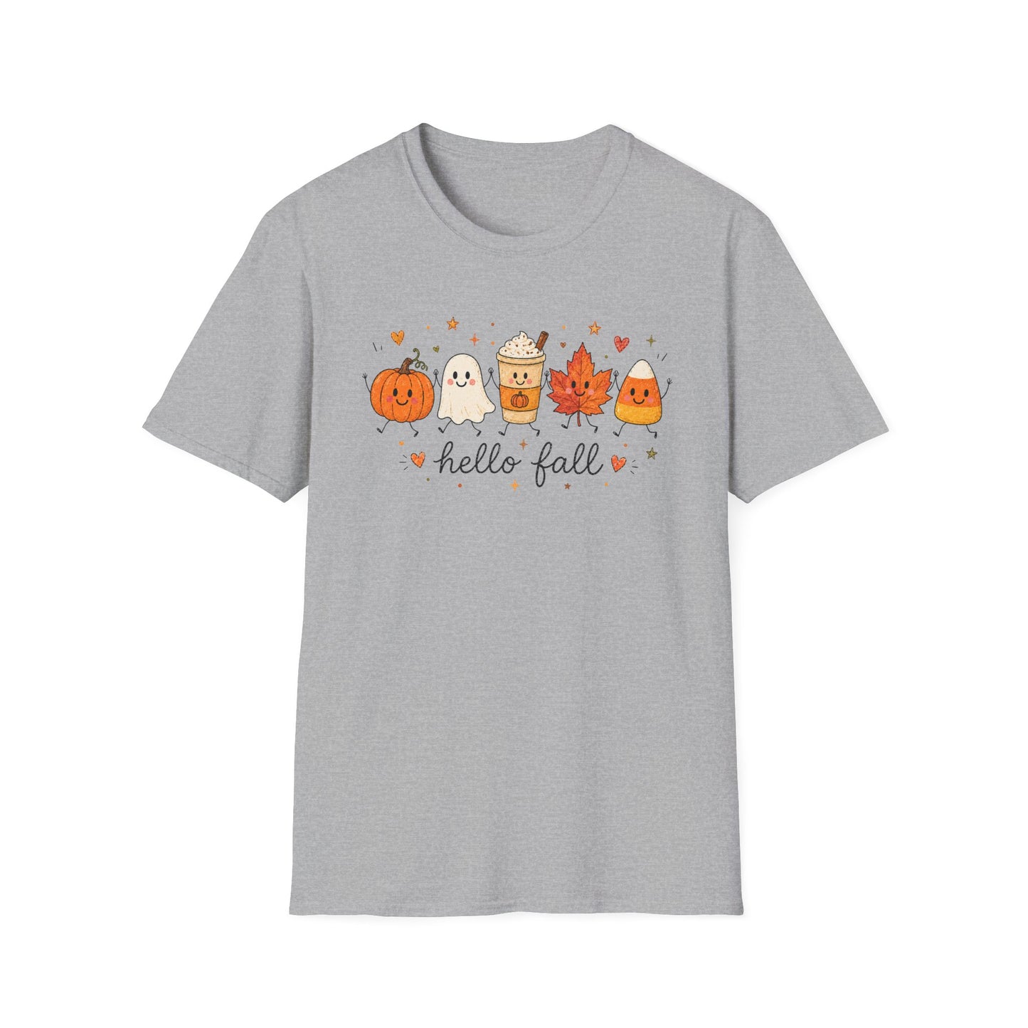 Hello Fall Cute Pumpkin, Ghost & Coffee Autumn Tee