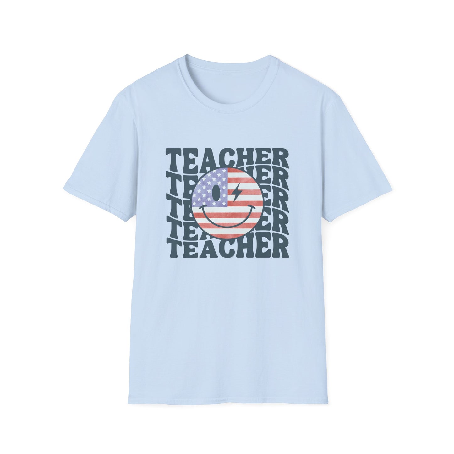 Teacher Smiley Retro USA Flag Tee