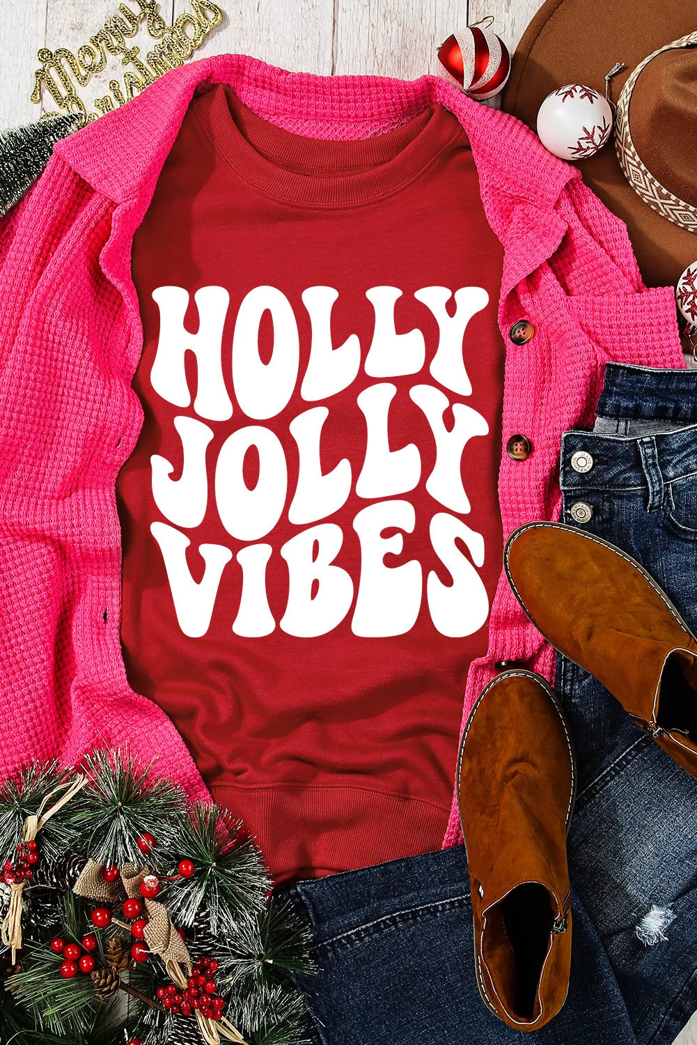 Holly Jolly Vibes Red Sweatshirt