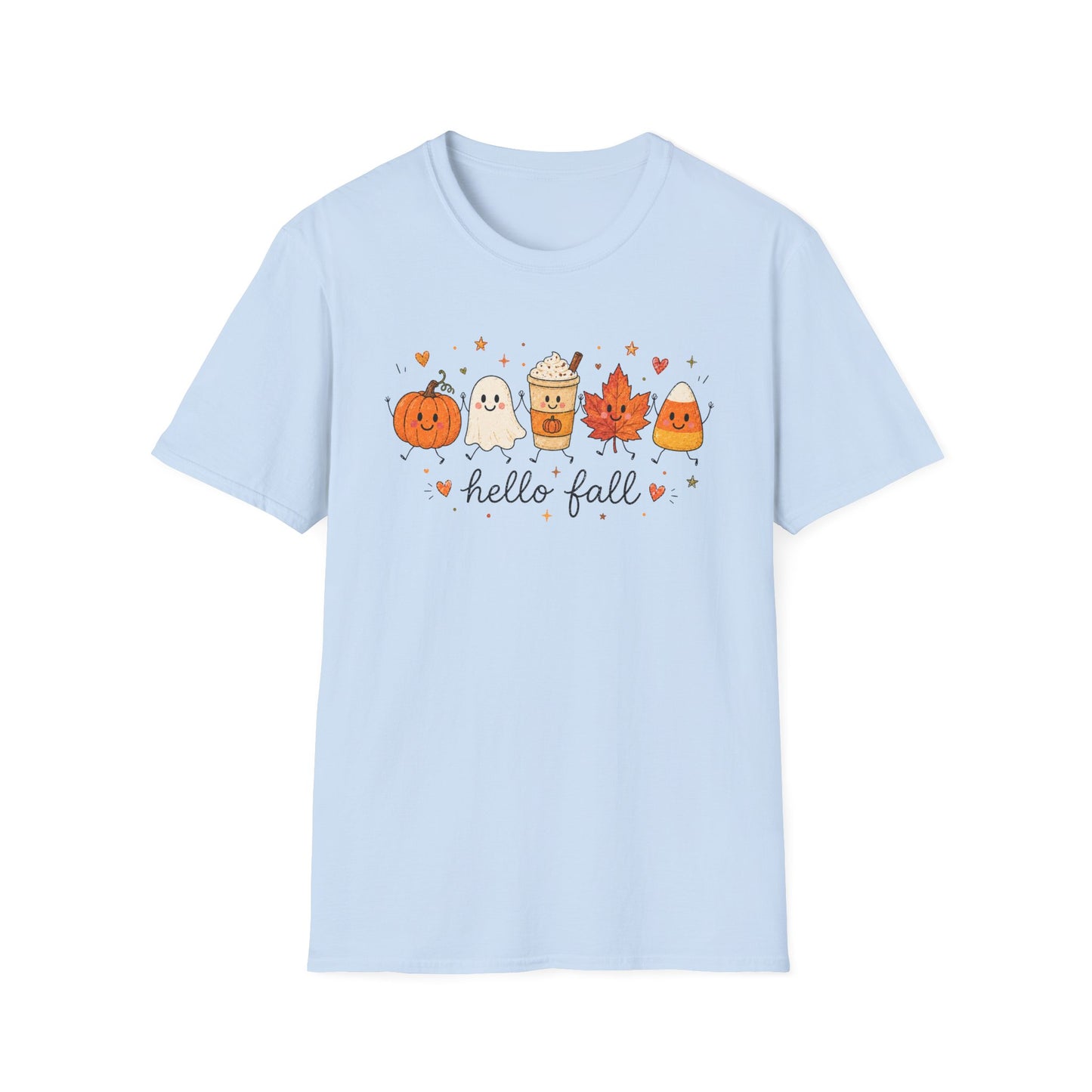 Hello Fall Cute Pumpkin, Ghost & Coffee Autumn Tee