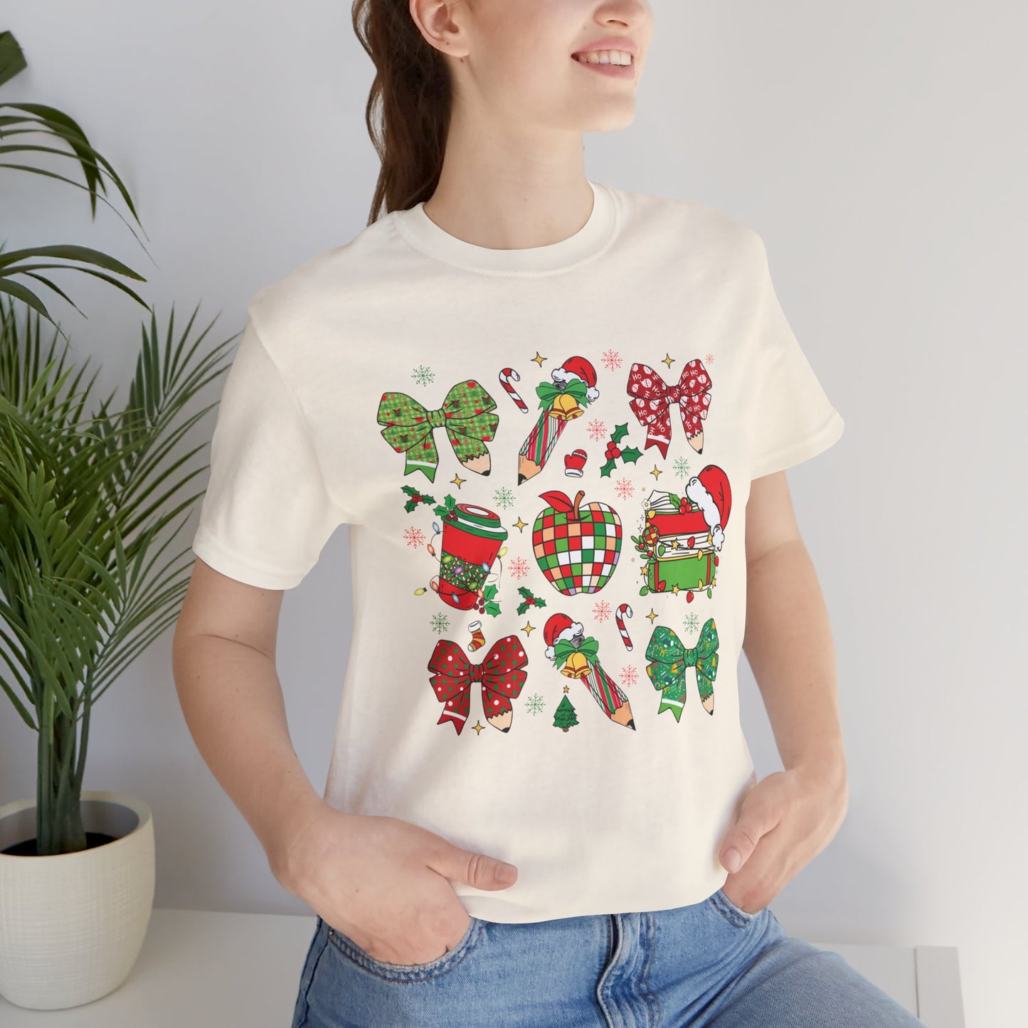 Festive Christmas Short Sleeve Tee - Holiday Cheer Design