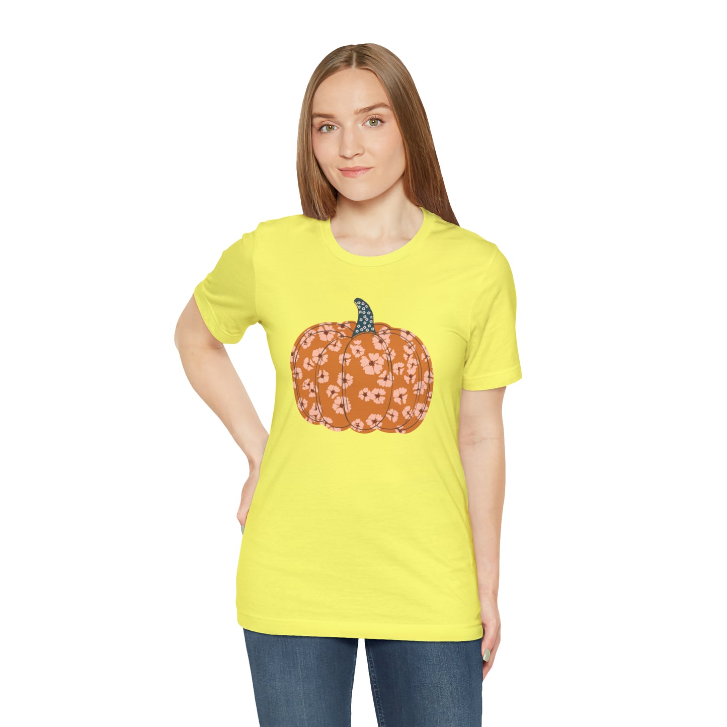 Pumpkin Retro Flower Unisex Jersey Short Sleeve Tee