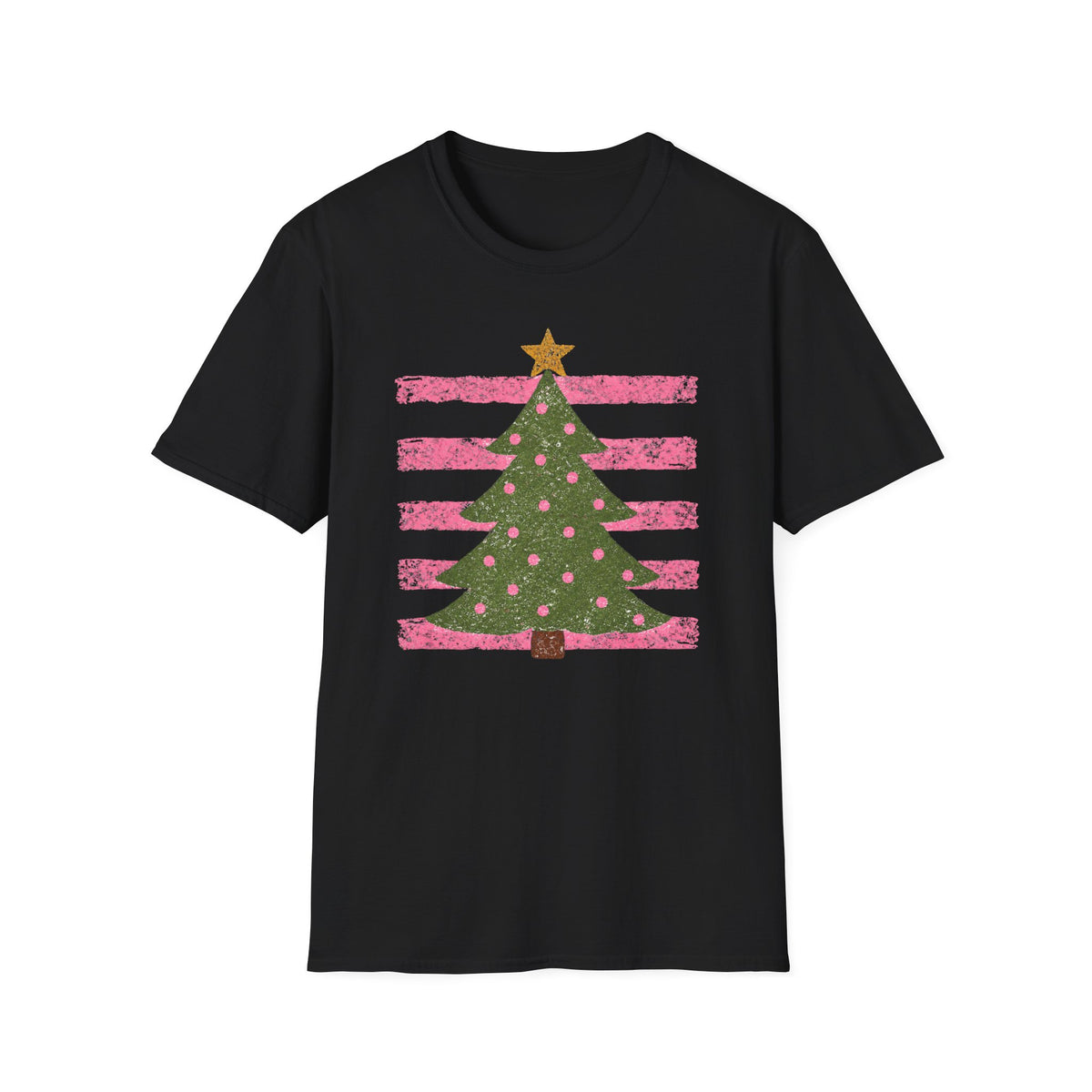 Christmas Tree Tee Pink Stripes Holiday T-Shirt