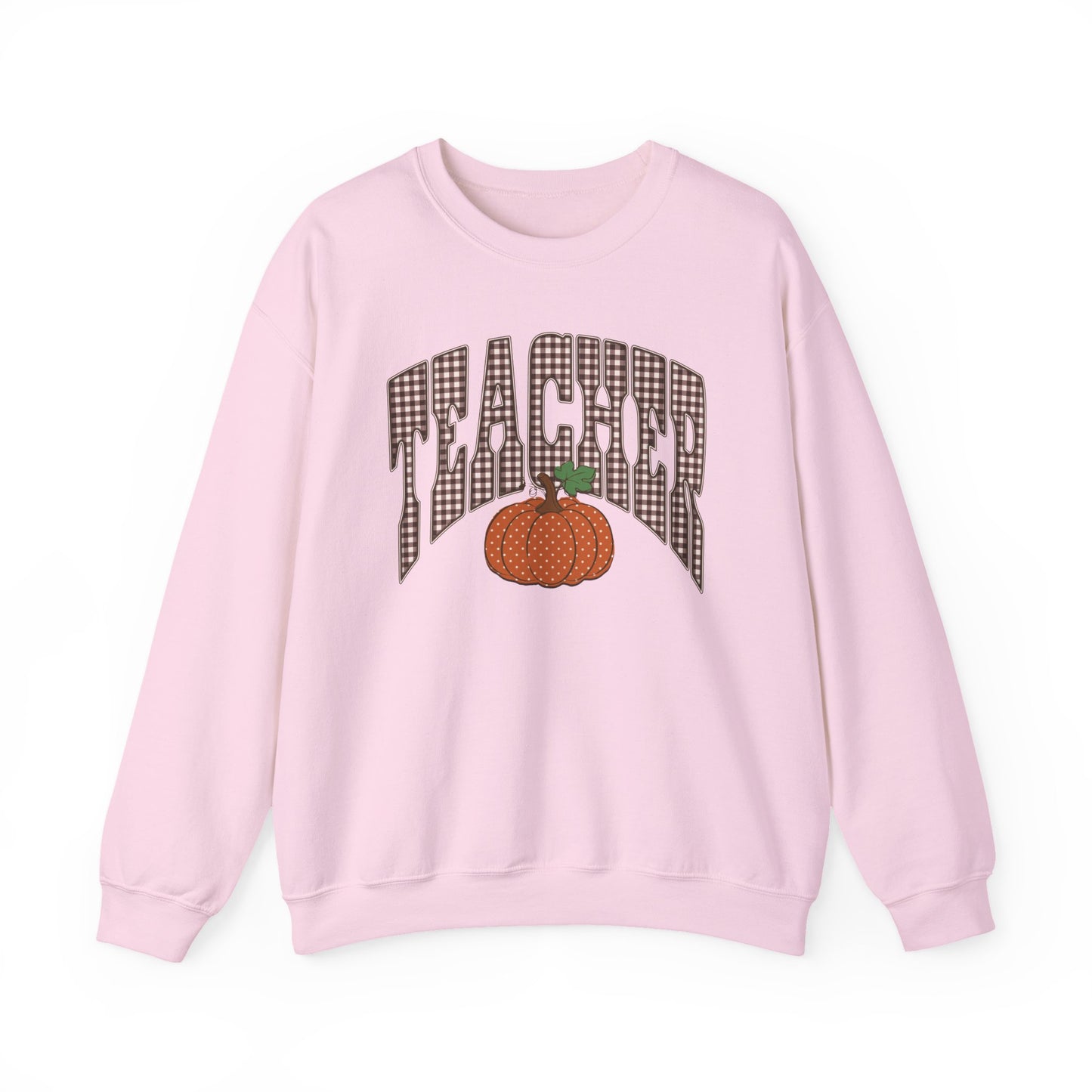 Teacher Varsity Gingham Pumpkin Fall Sweatshirt