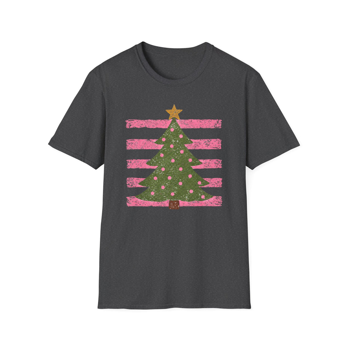 Christmas Tree Tee Pink Stripes Holiday T-Shirt