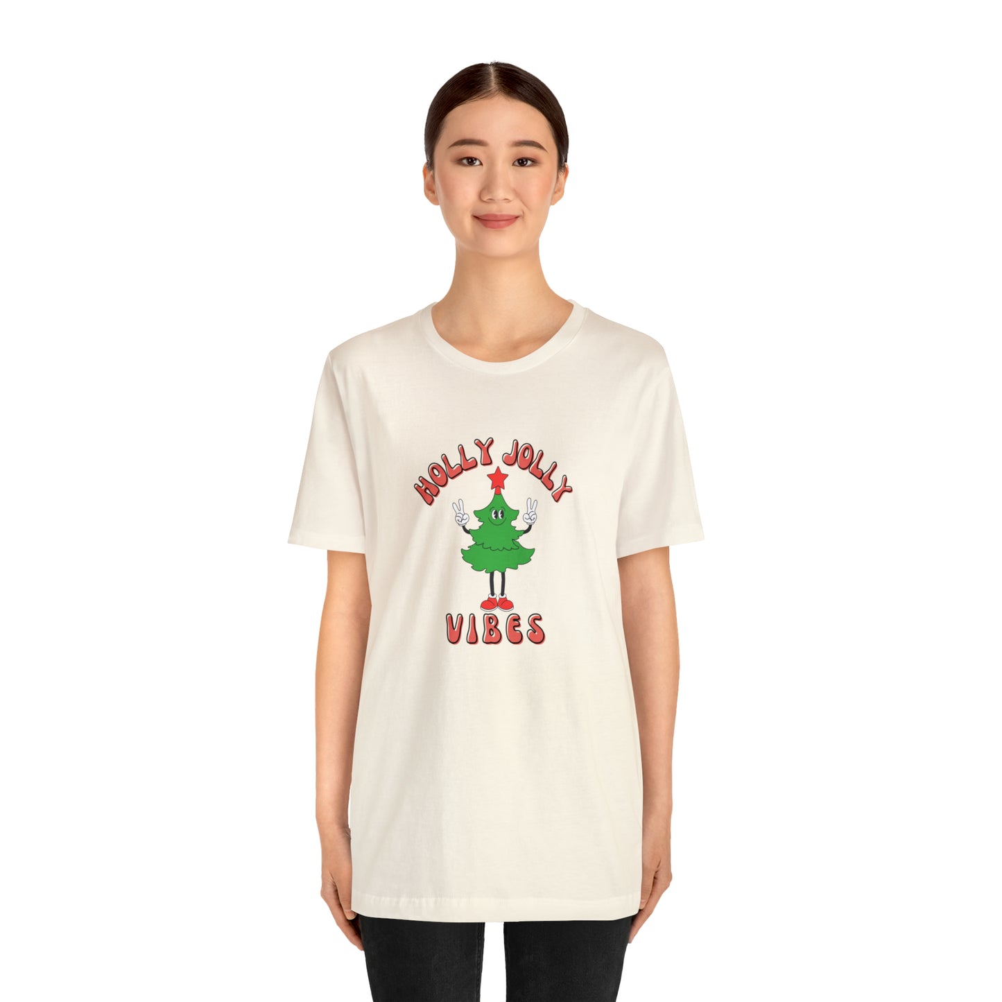Holly Jolly Vibes Retro Tree Unisex Jersey Short Sleeve Tee