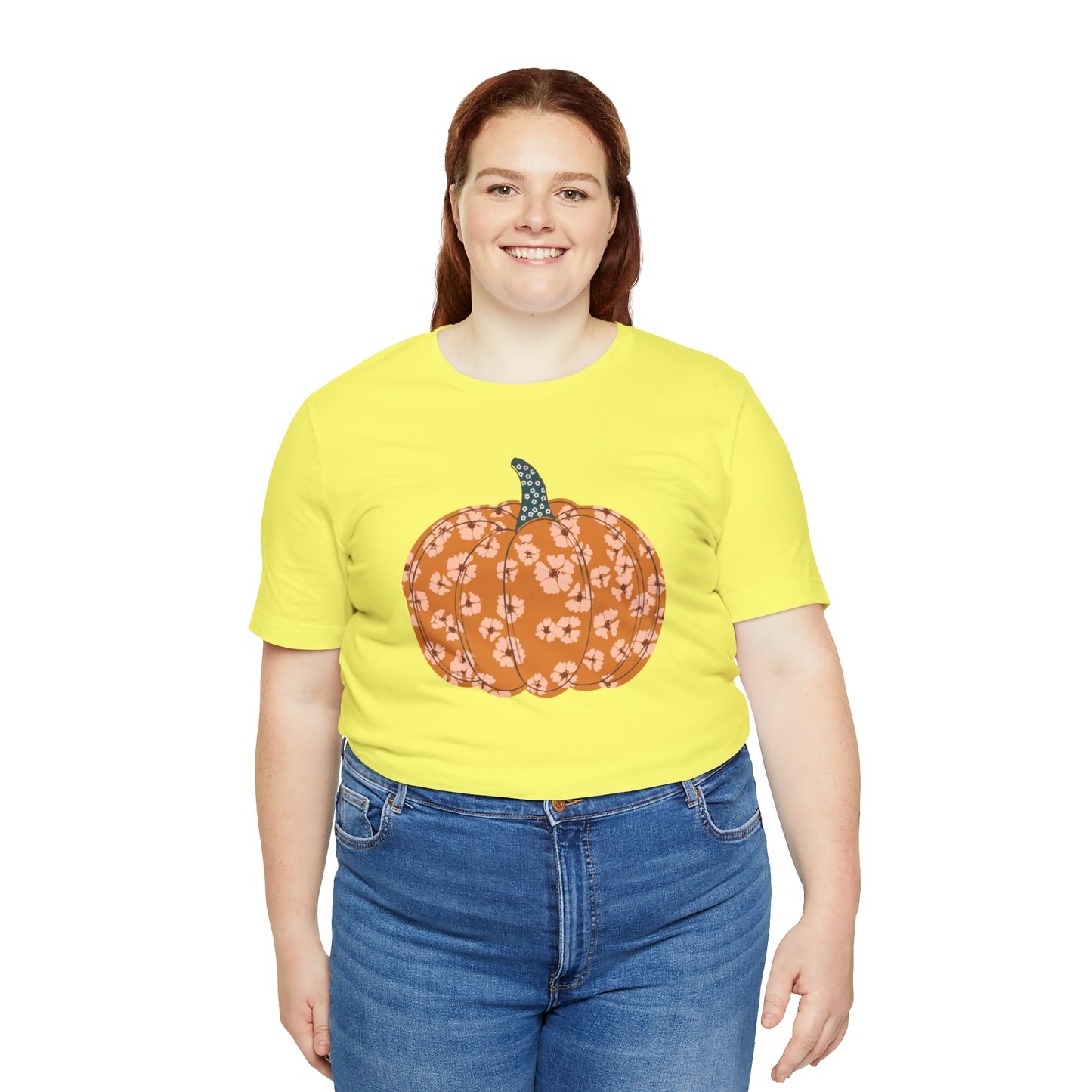Pumpkin Retro Flower Unisex Jersey Short Sleeve Tee