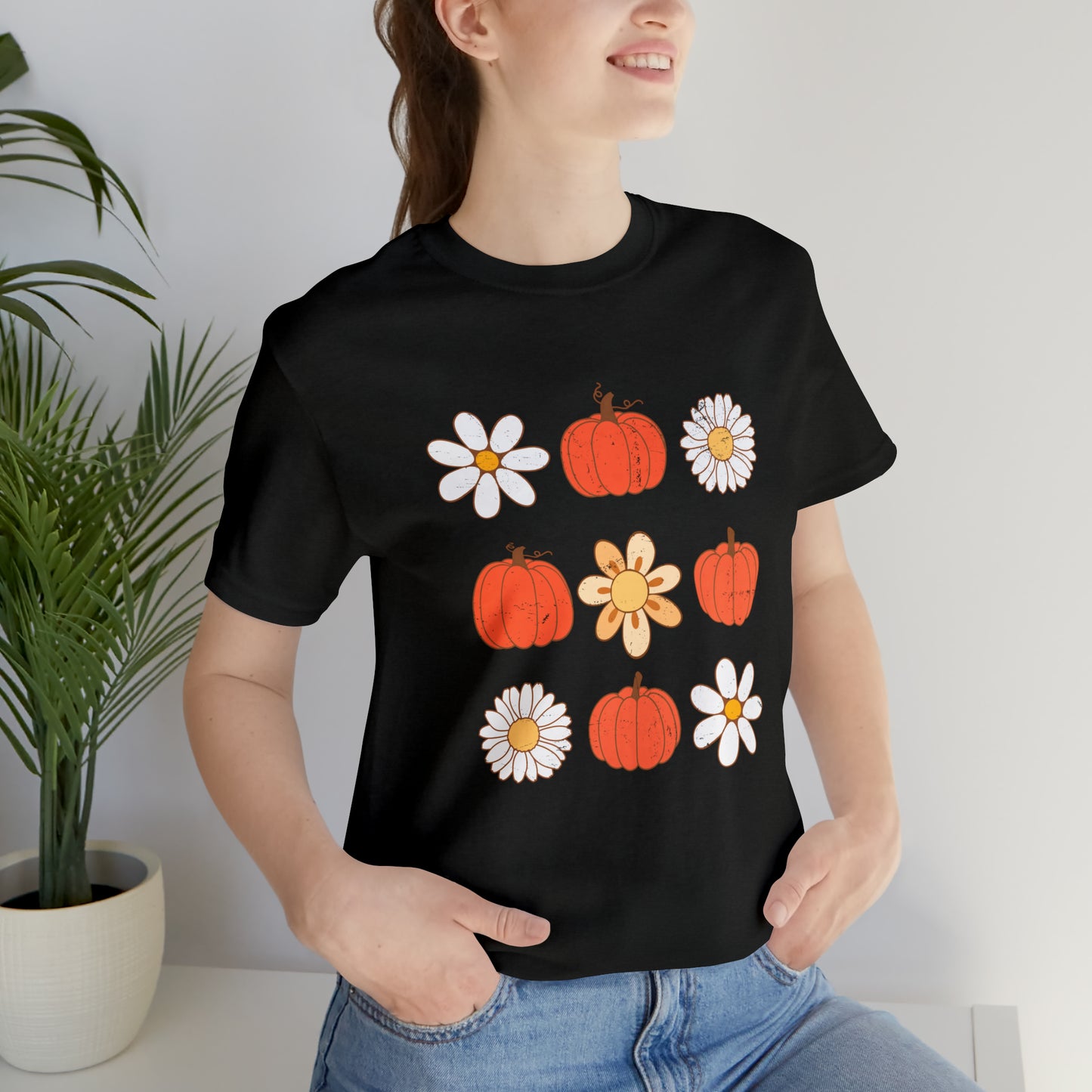 Pumpkins & Flowers Retro Unisex Jersey Short Sleeve Tee