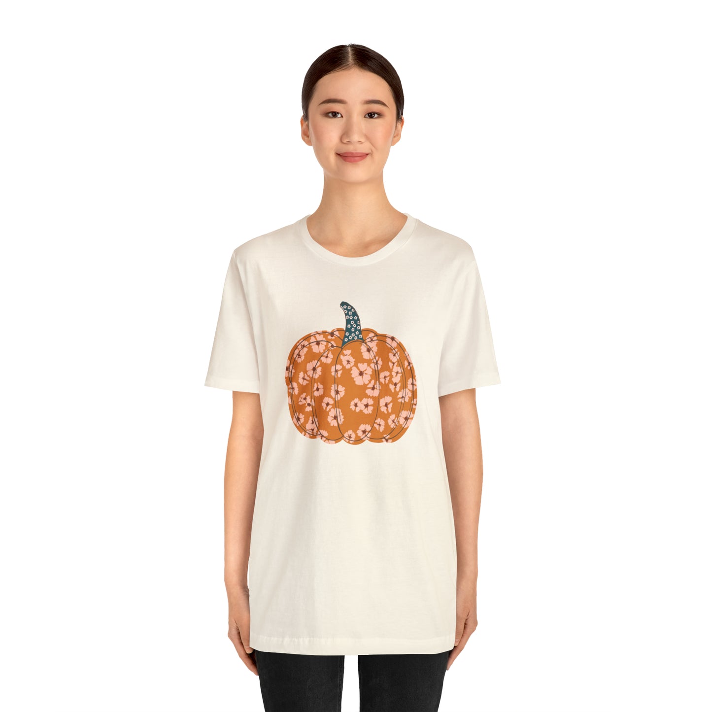 Pumpkin Retro Flower Unisex Jersey Short Sleeve Tee