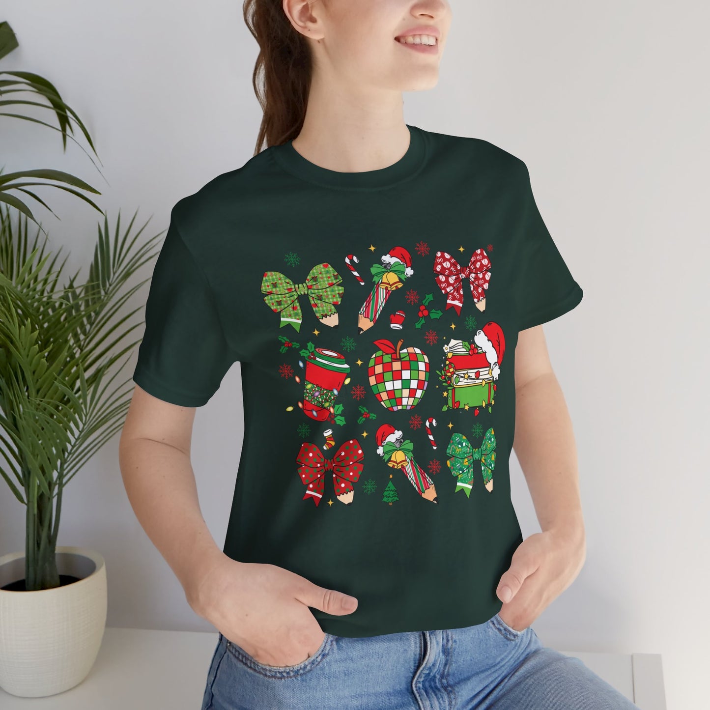 Festive Christmas Short Sleeve Tee - Holiday Cheer Design