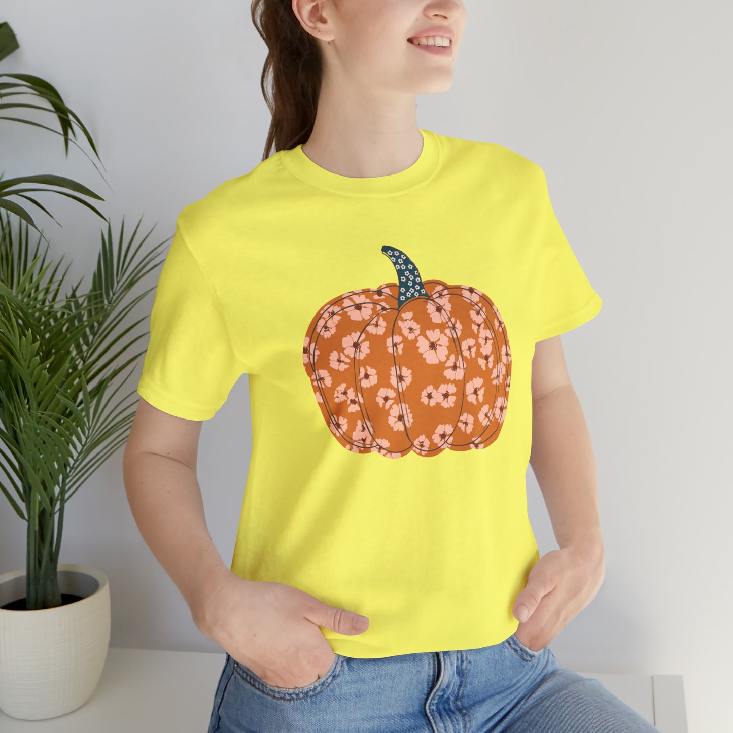 Pumpkin Retro Flower Unisex Jersey Short Sleeve Tee