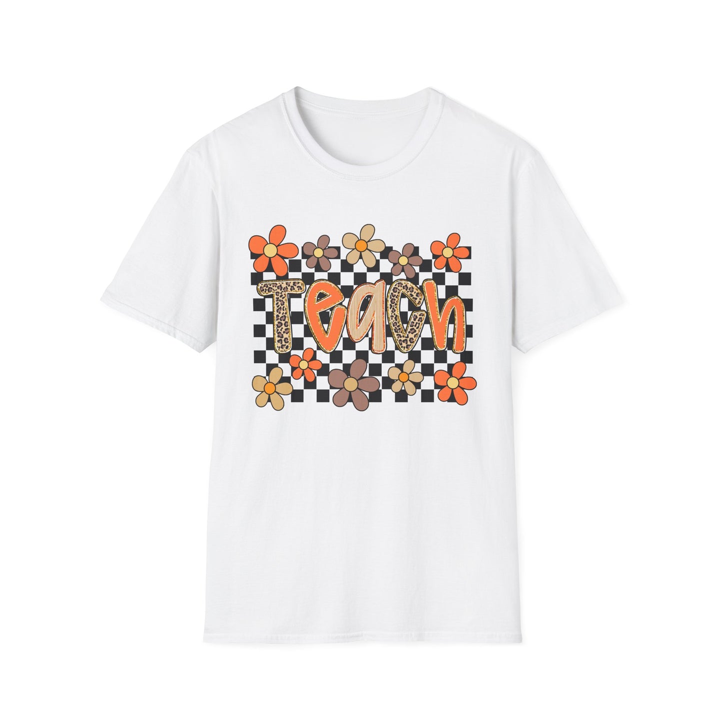 Fall Teacher Floral Checkerboard Tee