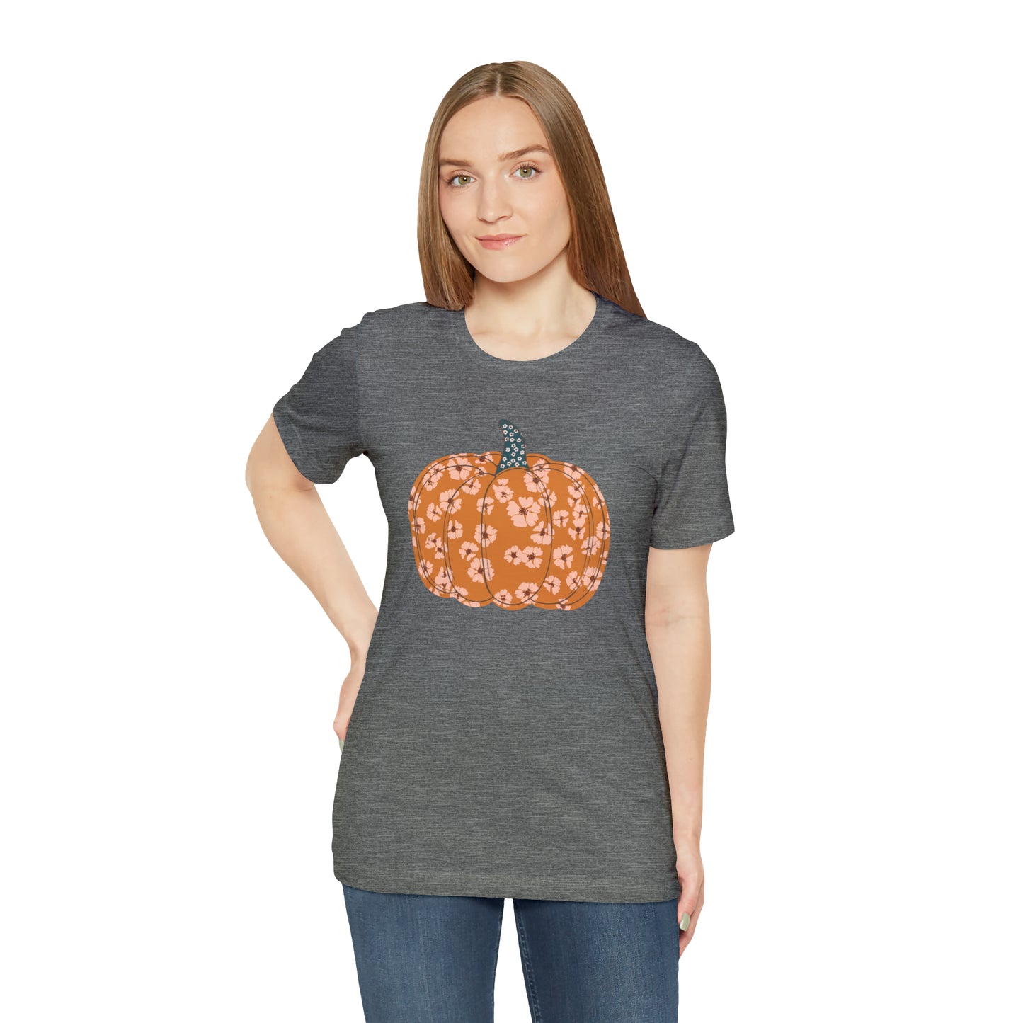 Pumpkin Retro Flower Unisex Jersey Short Sleeve Tee