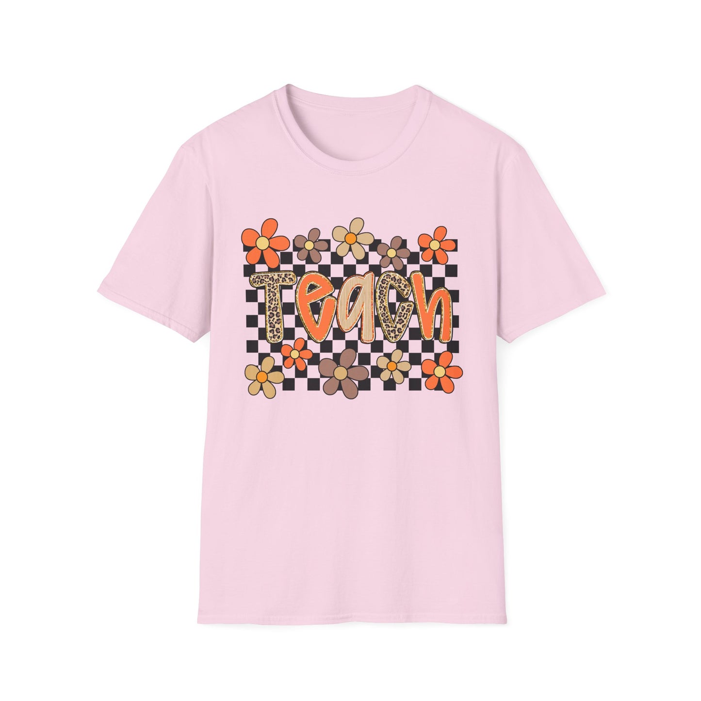 Fall Teacher Floral Checkerboard Tee