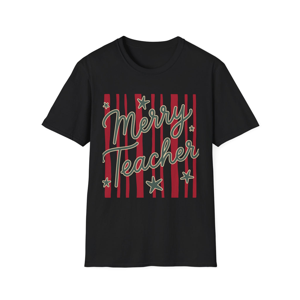 Merry Teacher Christmas Tee Retro Holiday Stripes