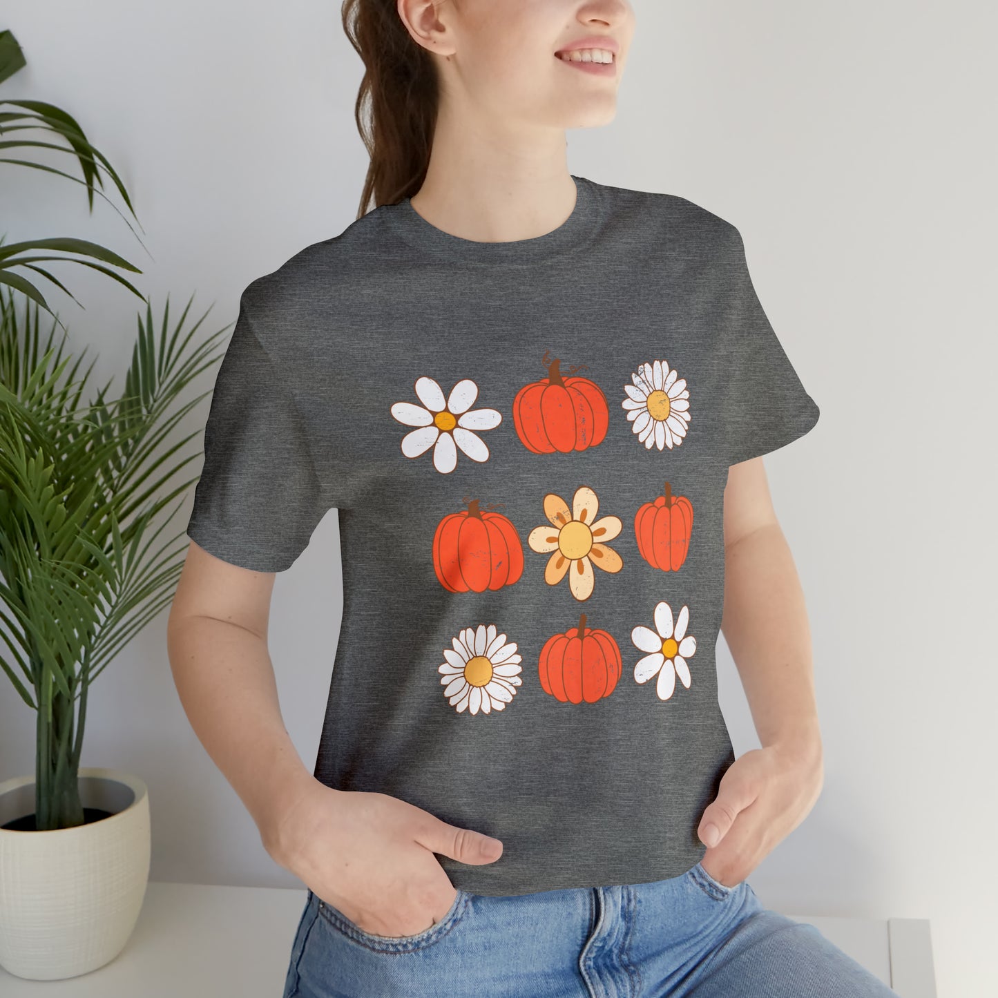 Pumpkins & Flowers Retro Unisex Jersey Short Sleeve Tee