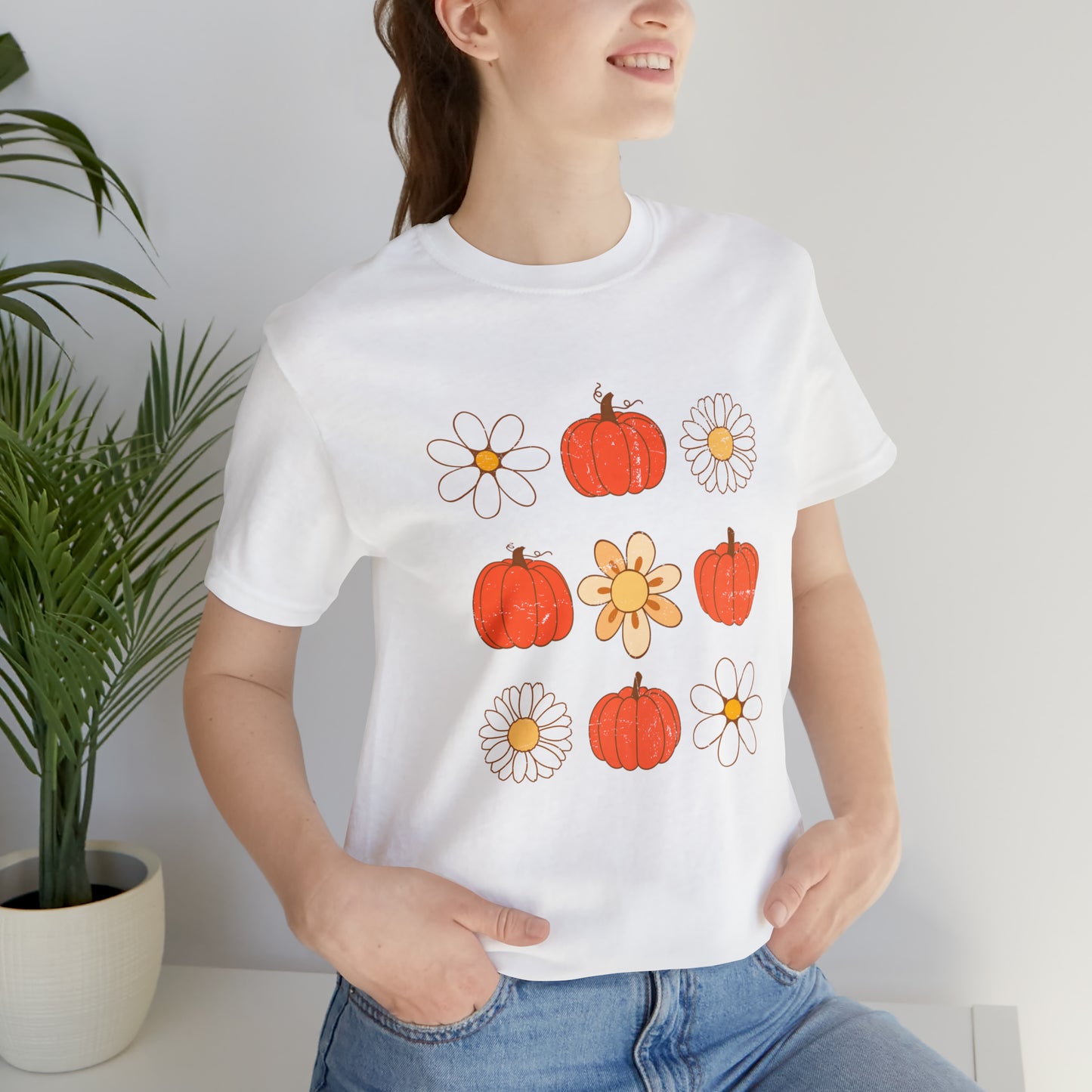 Pumpkins & Flowers Retro Unisex Jersey Short Sleeve Tee