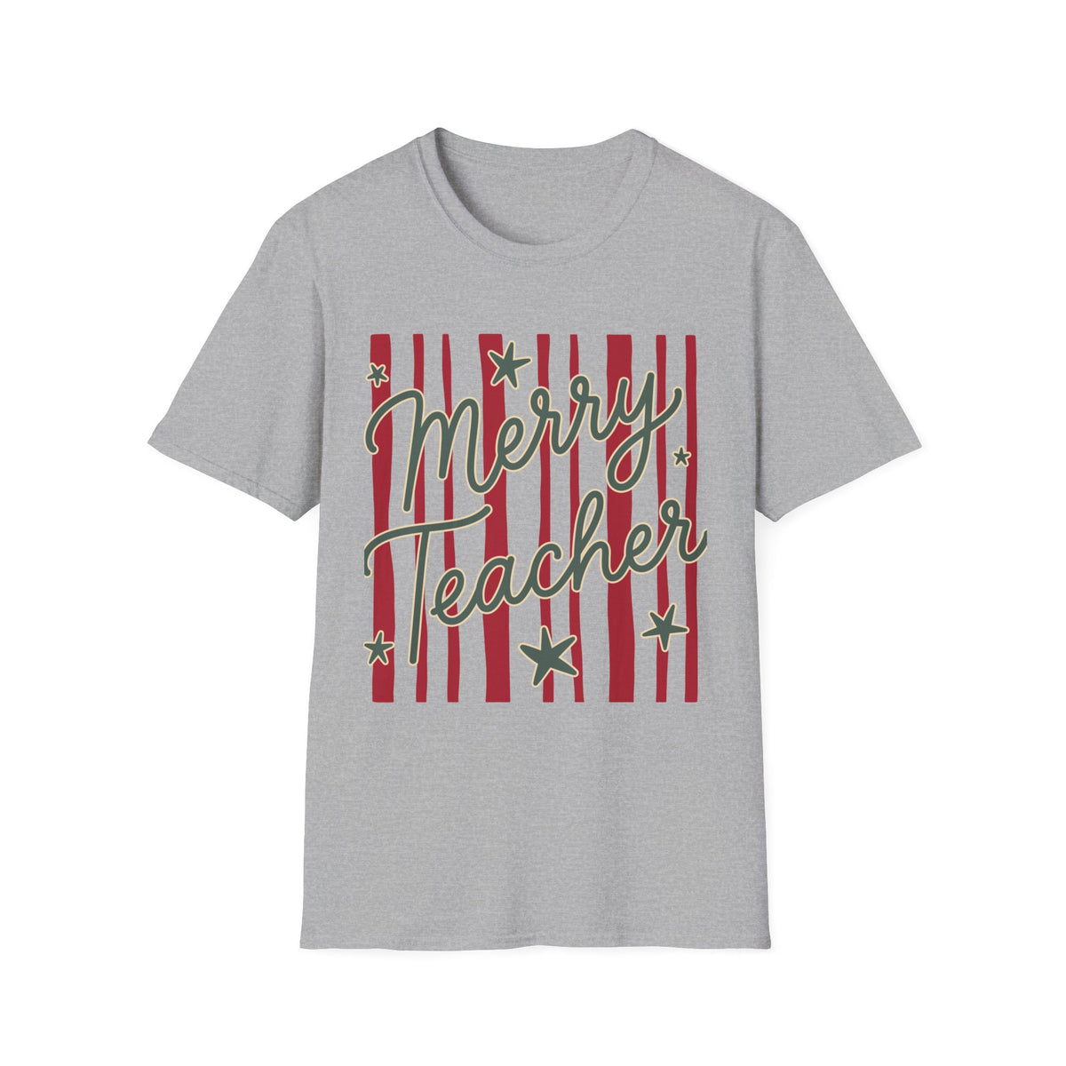 Merry Teacher Christmas Tee Retro Holiday Stripes