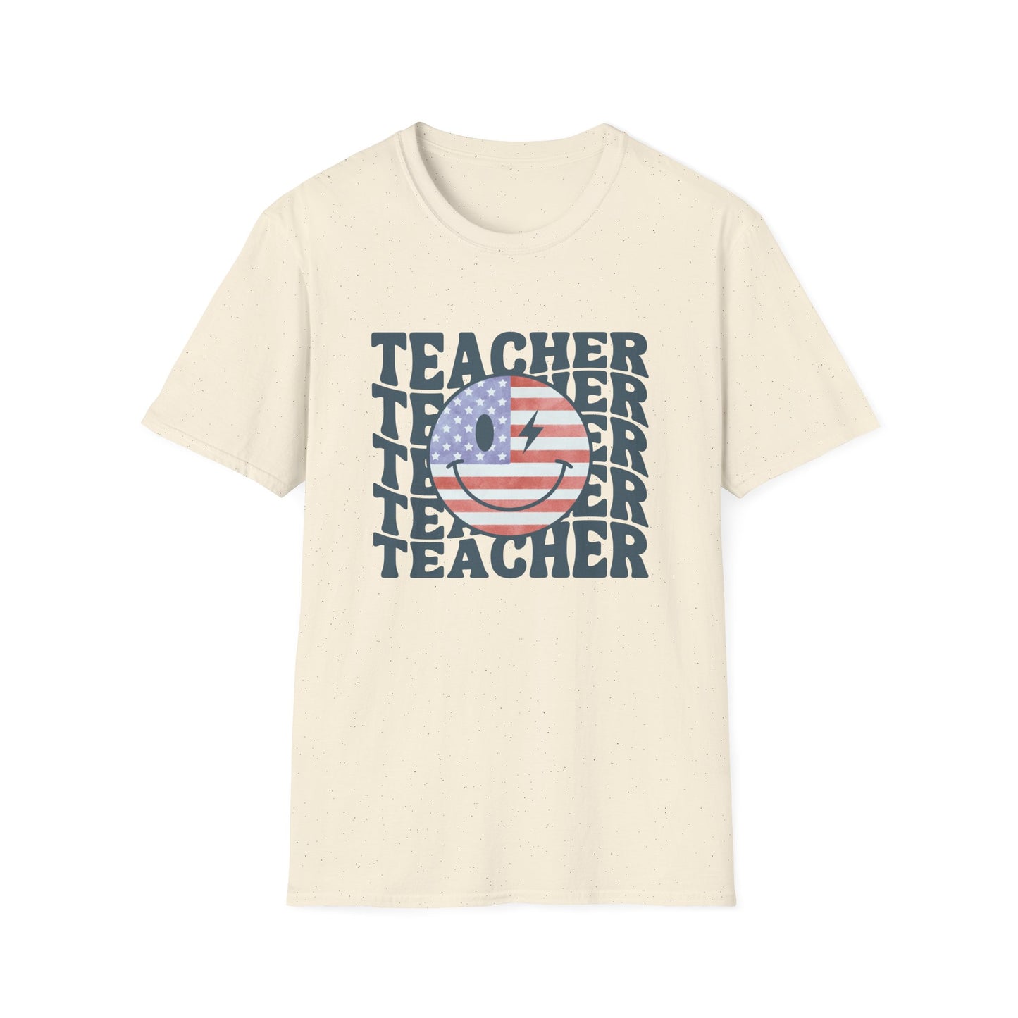 Teacher Smiley Retro USA Flag Tee