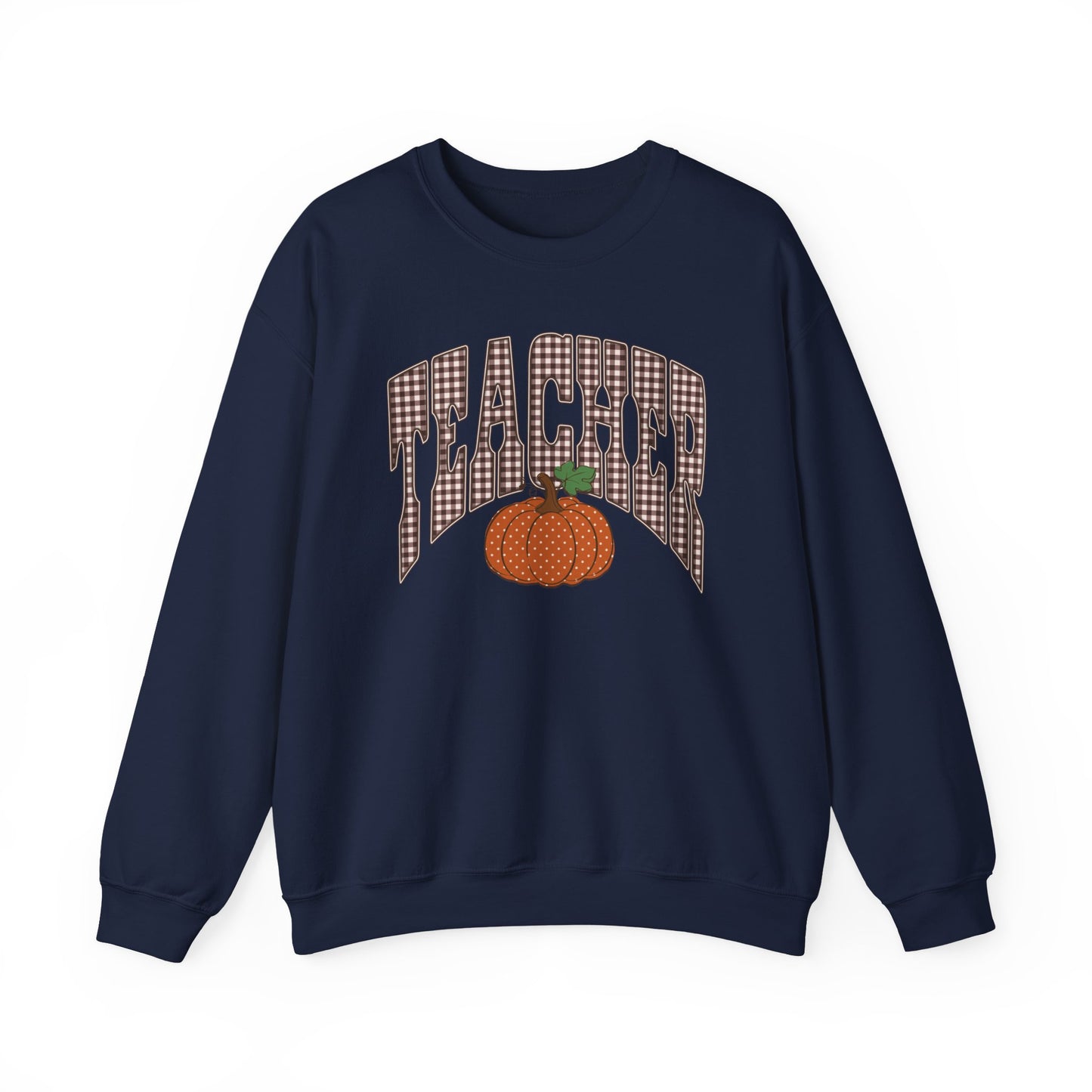 Teacher Varsity Gingham Pumpkin Fall Sweatshirt