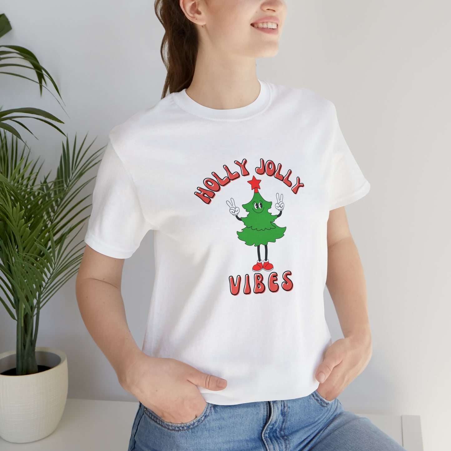 Holly Jolly Vibes Retro Tree Unisex Jersey Short Sleeve Tee