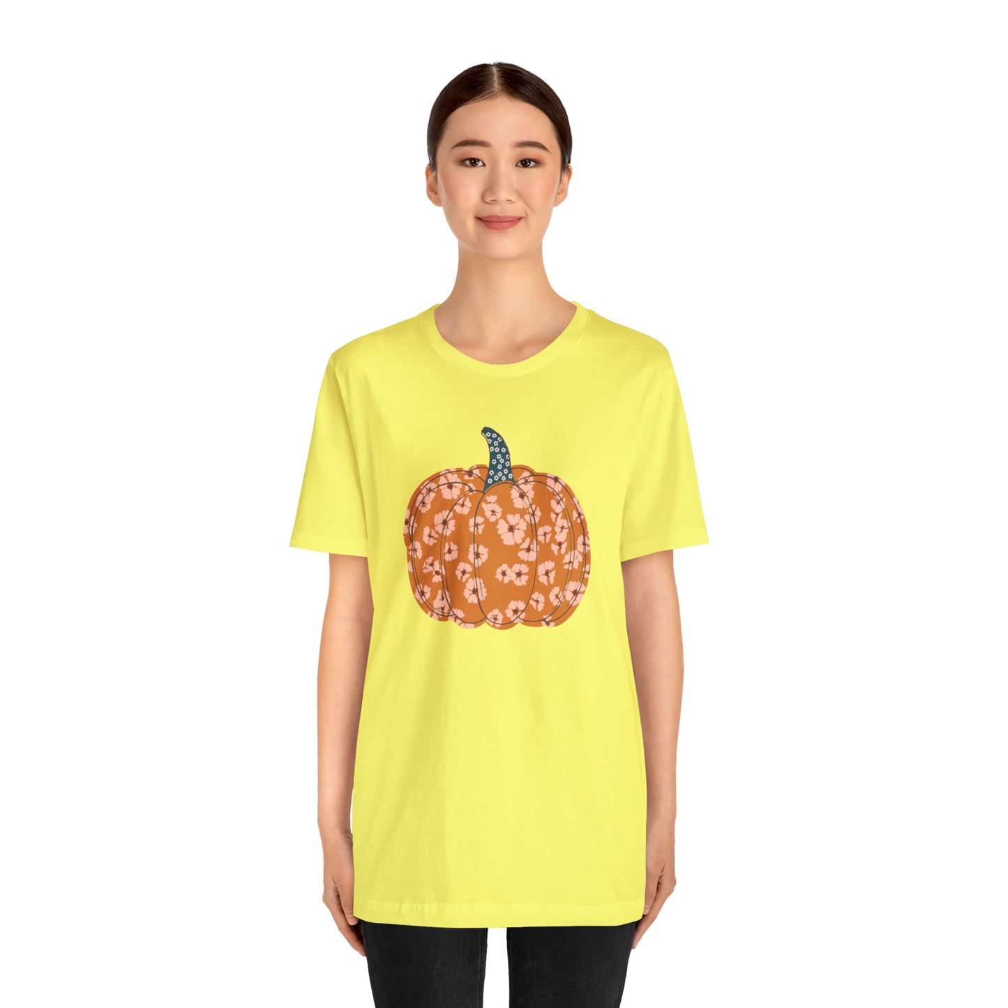 Pumpkin Retro Flower Unisex Jersey Short Sleeve Tee