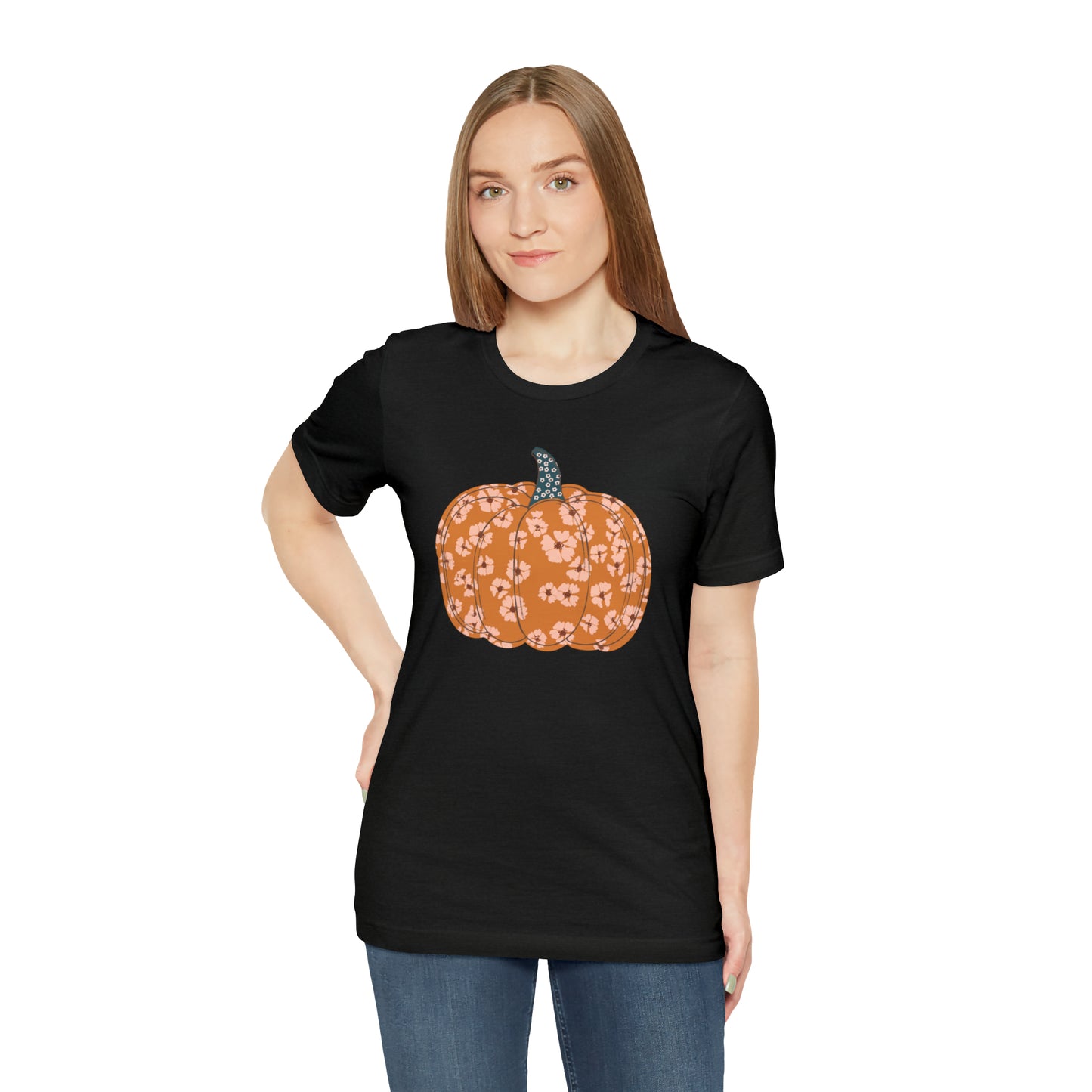 Pumpkin Retro Flower Unisex Jersey Short Sleeve Tee