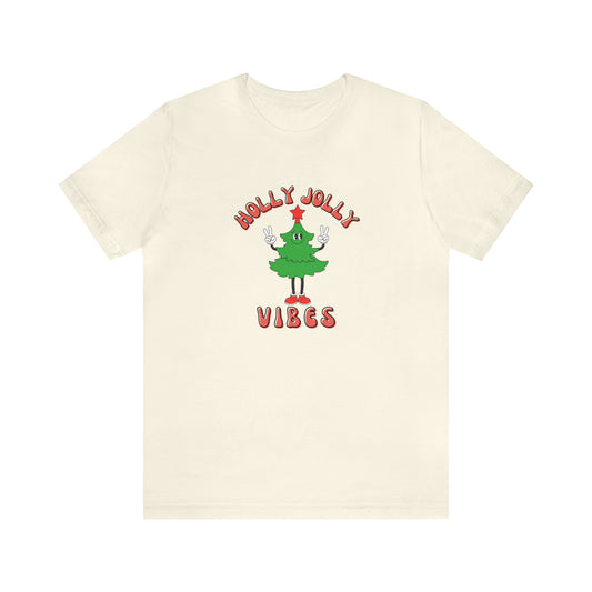 Holly Jolly Vibes Retro Tree Unisex Jersey Short Sleeve Tee