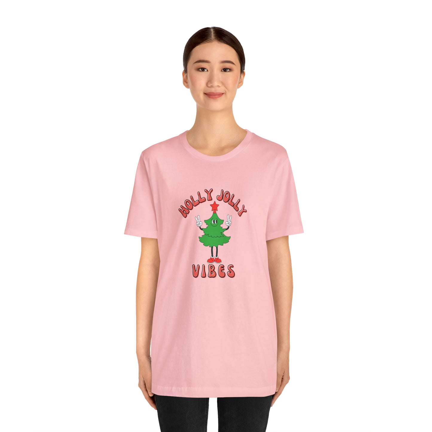 Holly Jolly Vibes Retro Tree Unisex Jersey Short Sleeve Tee