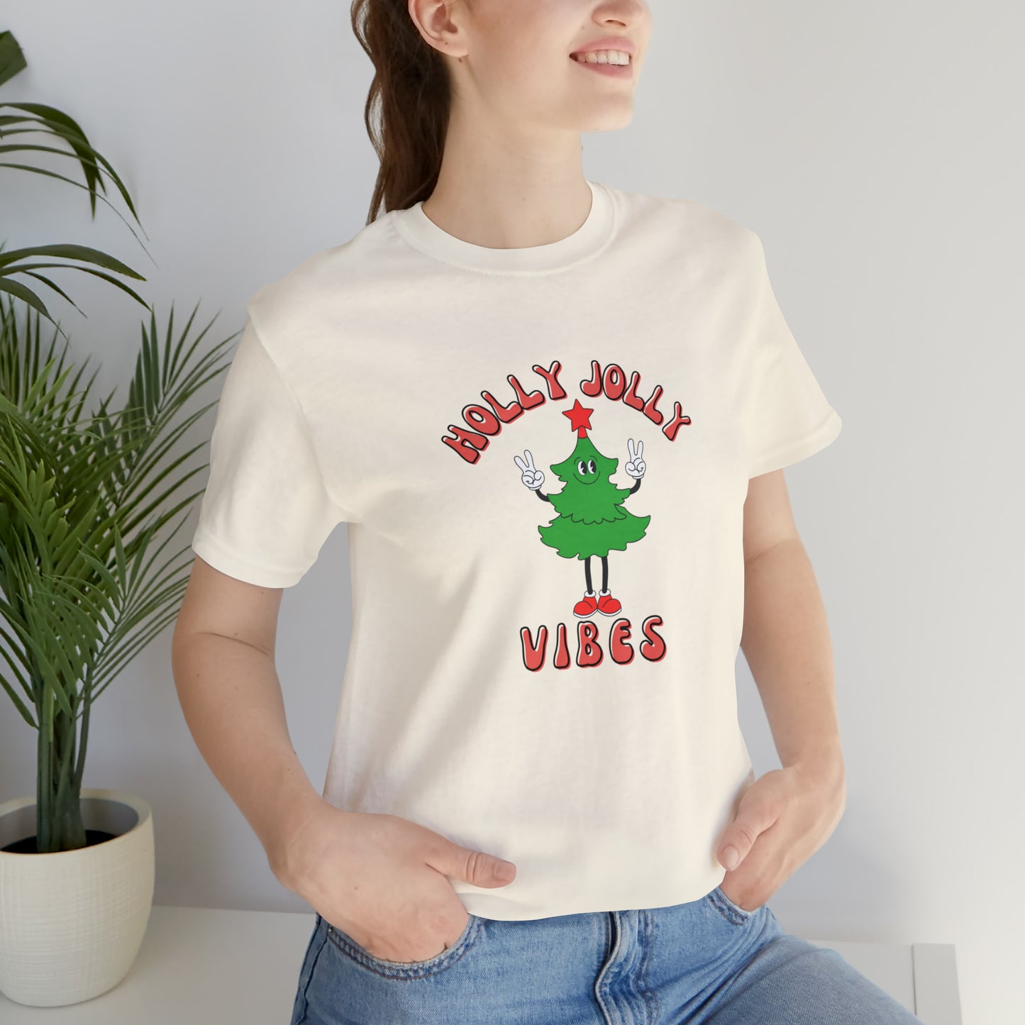 Holly Jolly Vibes Retro Tree Unisex Jersey Short Sleeve Tee