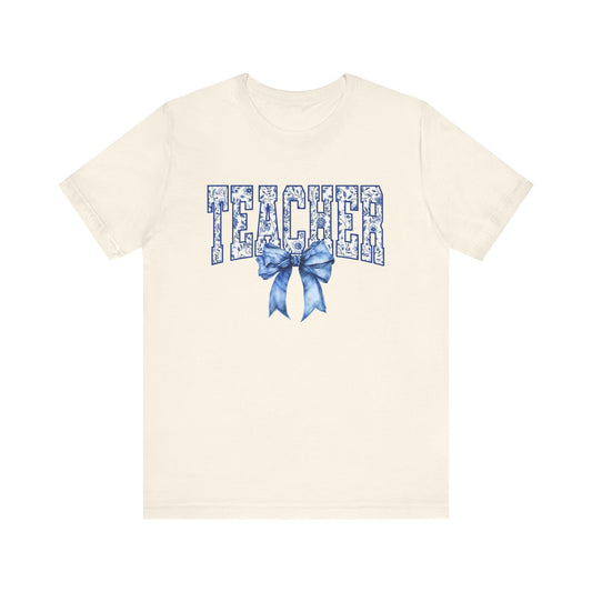 Teacher Coquette Blue Bow Tee