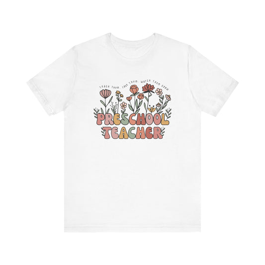 Preschool Teacher Groovy Floral Tee
