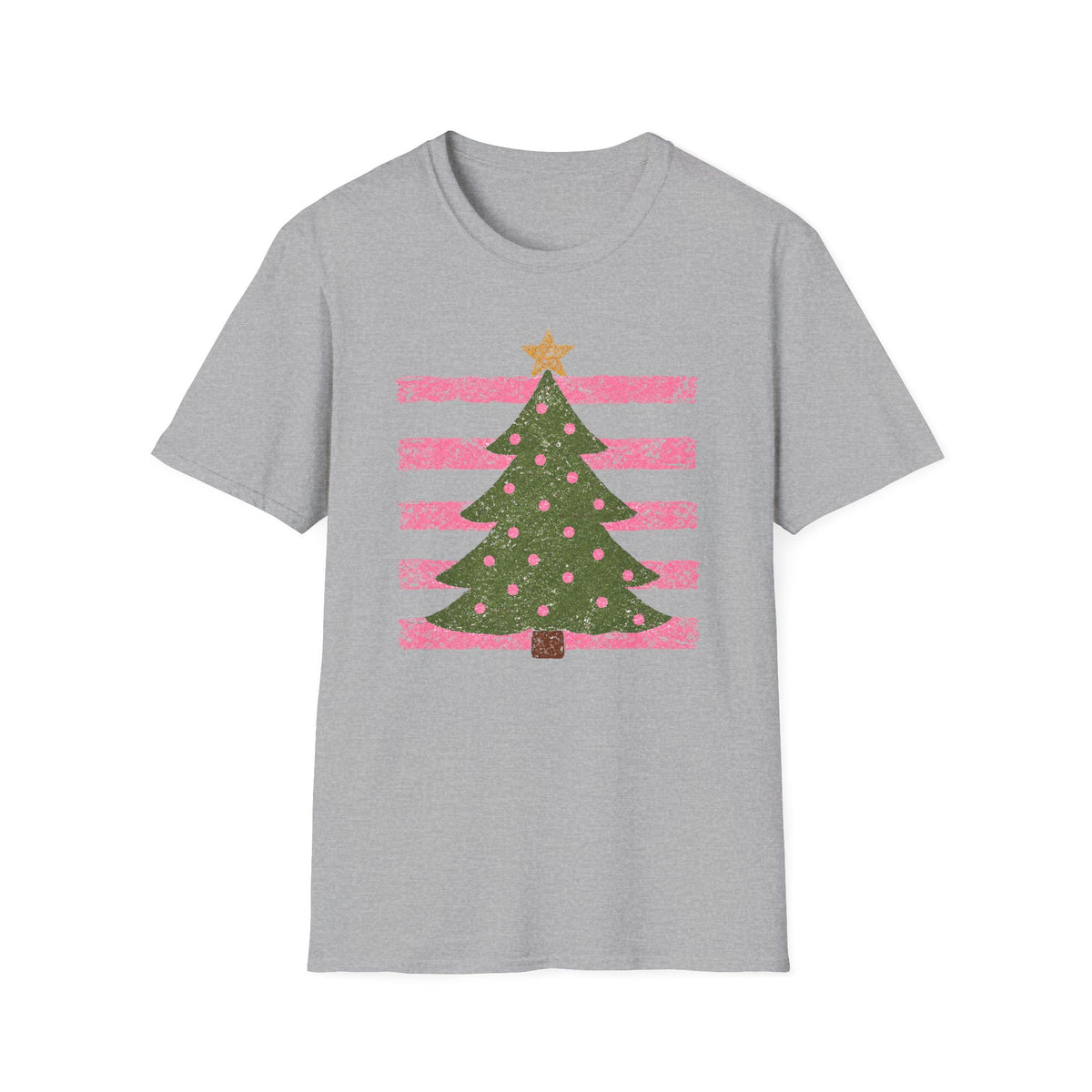 Christmas Tree Tee Pink Stripes Holiday T-Shirt
