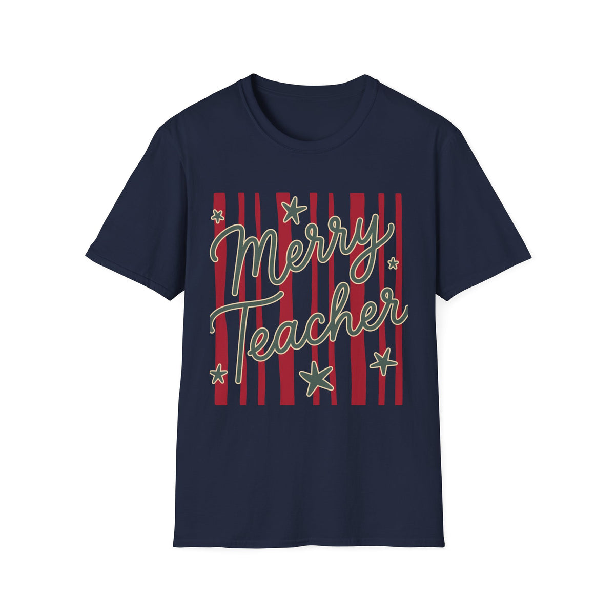 Merry Teacher Christmas Tee Retro Holiday Stripes