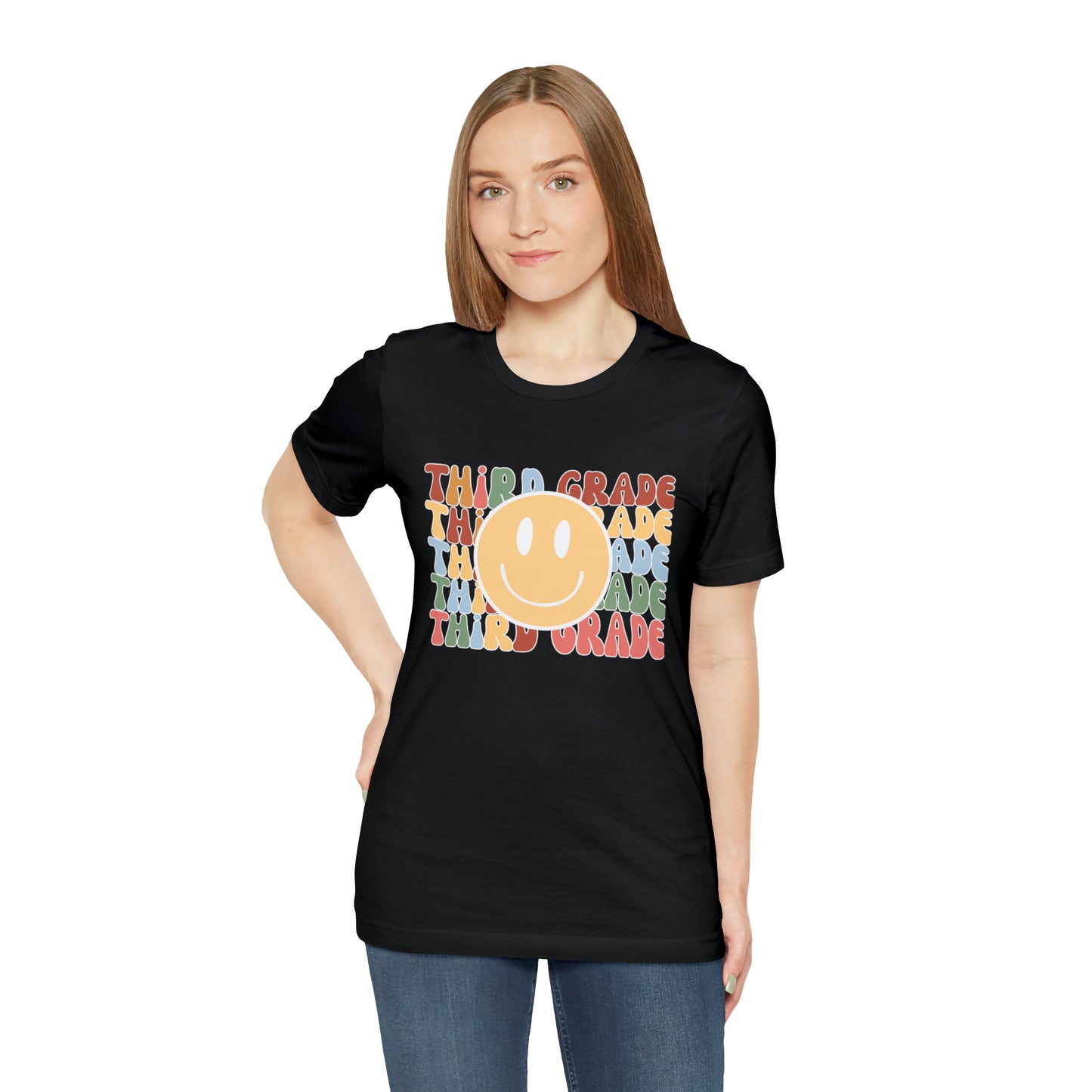 Third Grade Smiley Retro Print Unisex Jersey Short Sleeve Tee