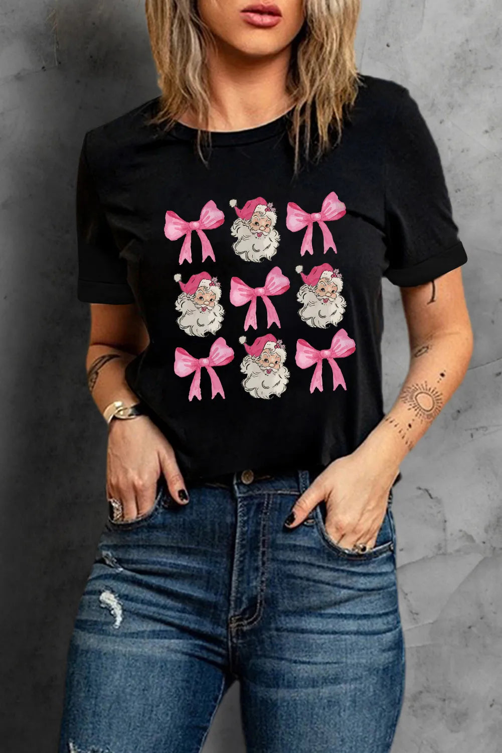 Pink Santa and Pink Bows Graphic Tee