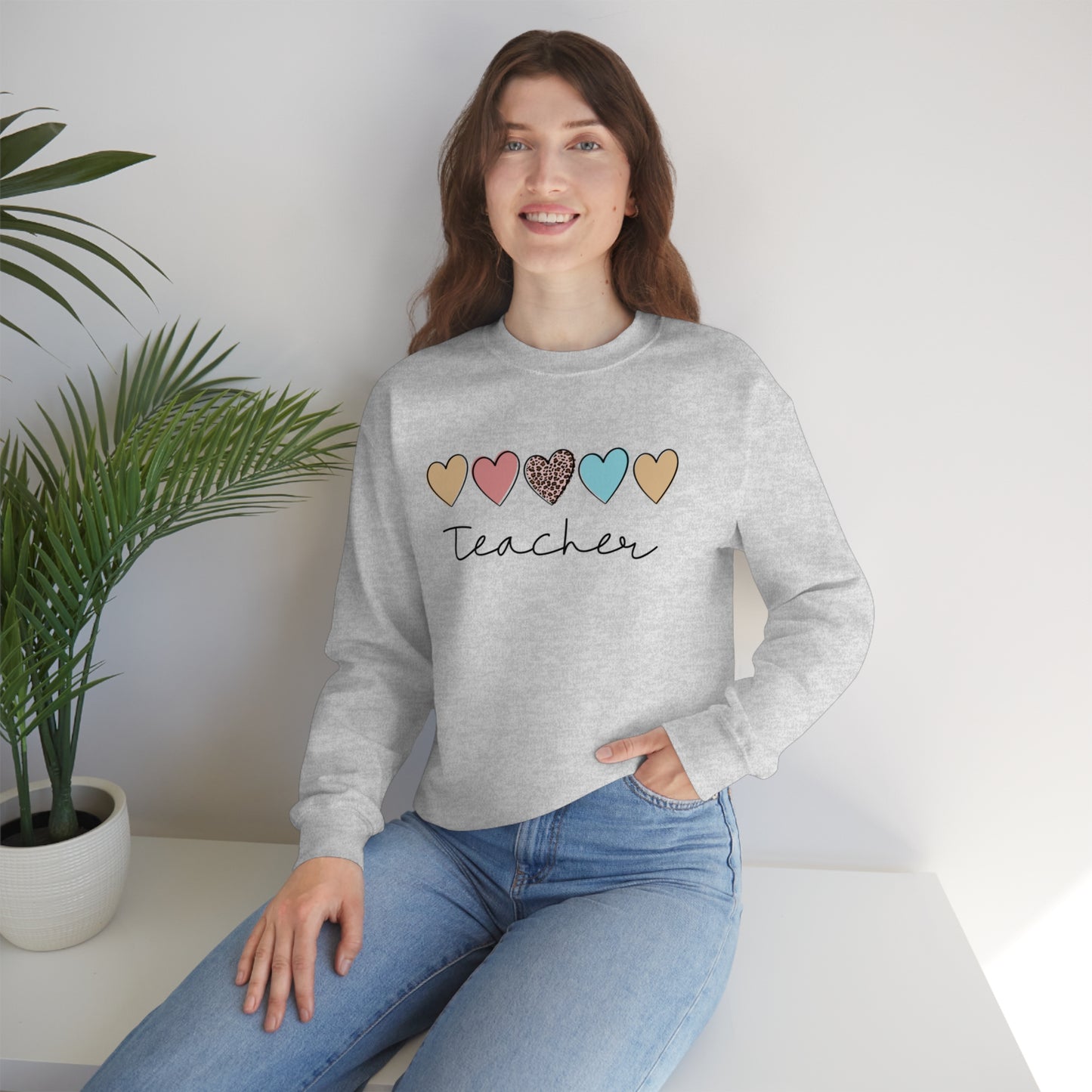 Teacher with Hearts Unisex Heavy Blend™ Crewneck Sweatshirt