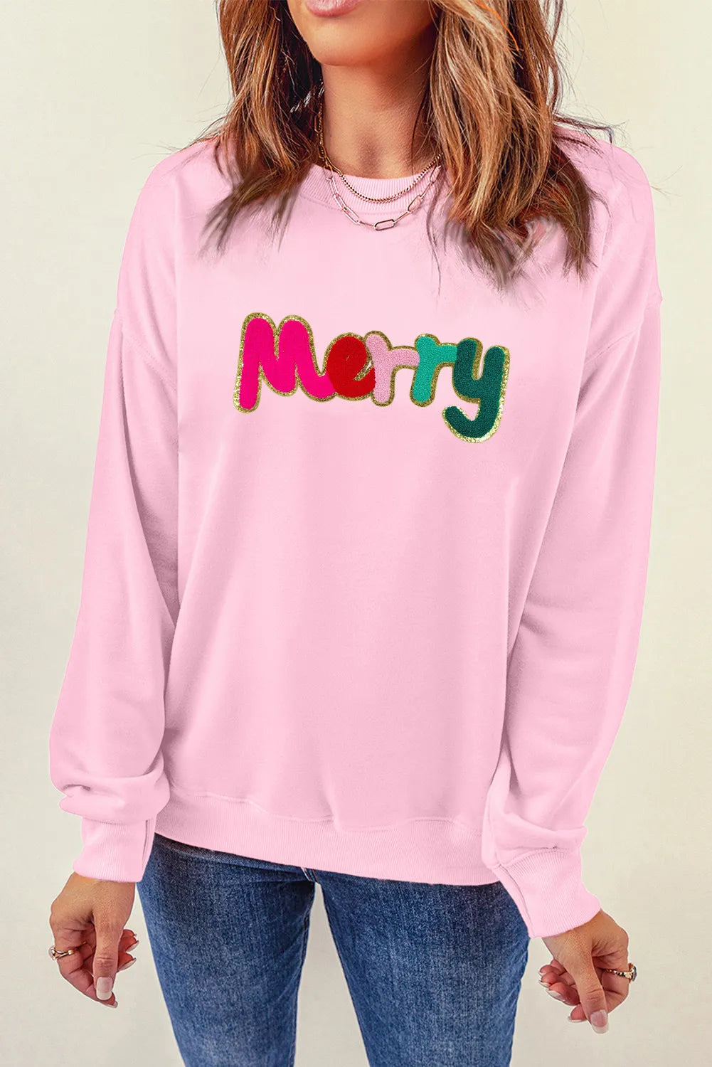 Merry Simple Patch Pink Sweatshirt