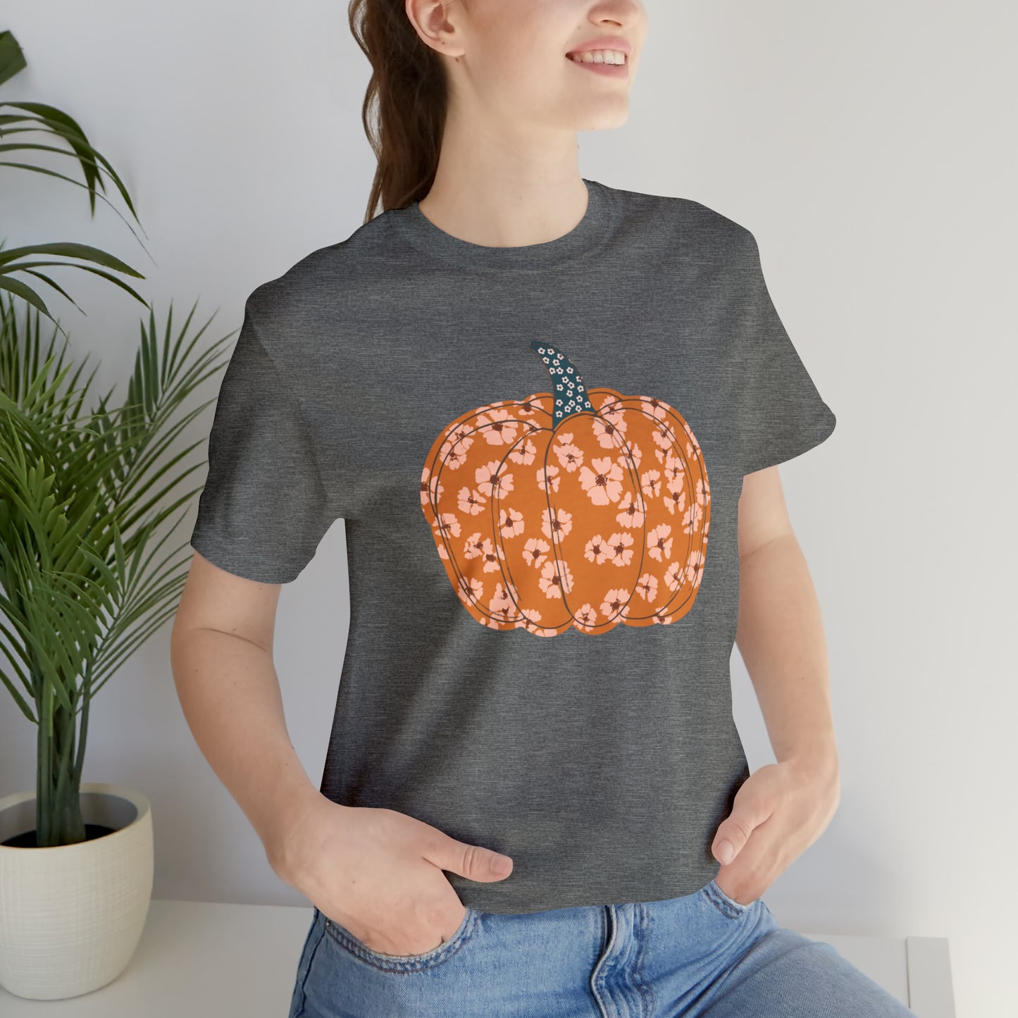 Pumpkin Retro Flower Unisex Jersey Short Sleeve Tee