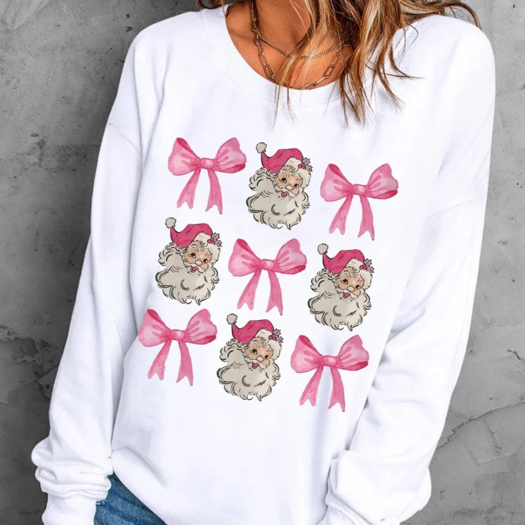 Santa & Pink Bows Graphic Sweatshirt