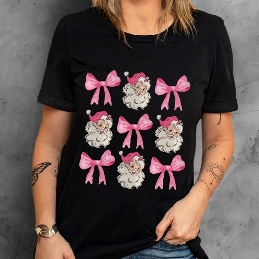 Pink Santa and Pink Bows Graphic Tee