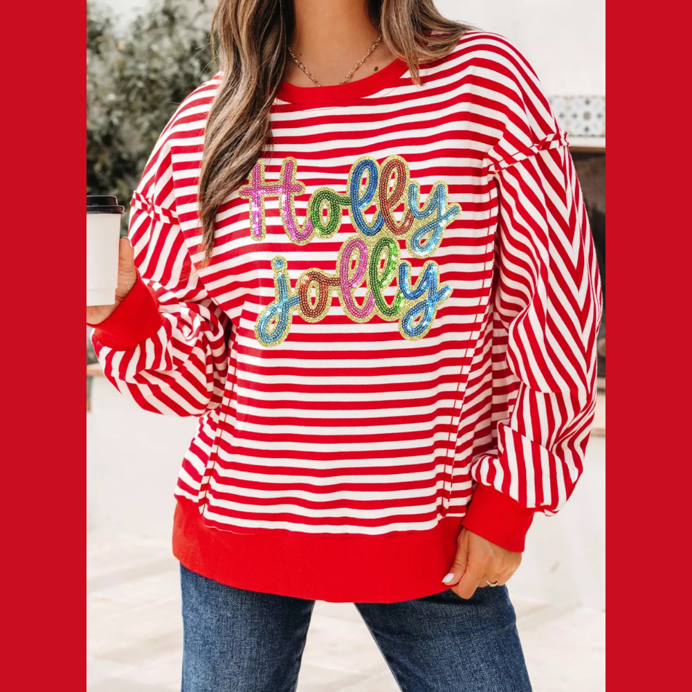 Striped Holly Jolly Sequin Sweatshirt